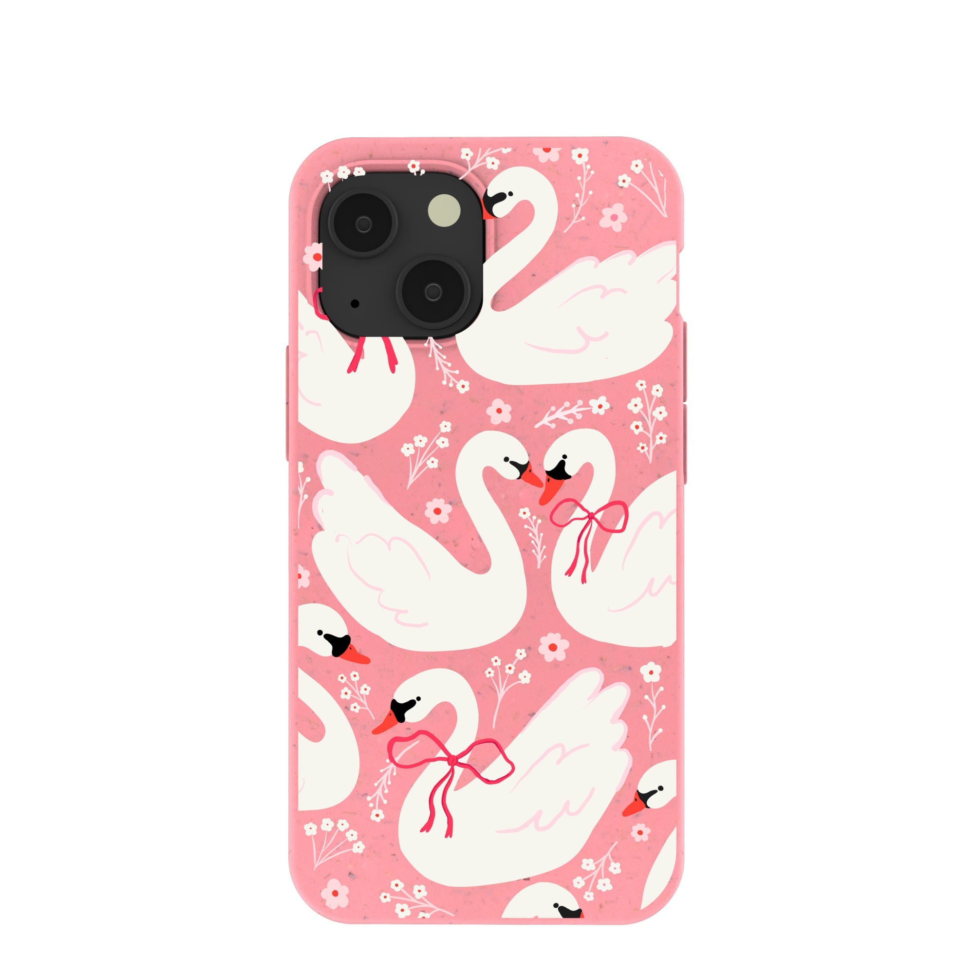 Bubblegum Pink Swan Garden iPhone 13 Mini Case Refurbished - Pela Case refurbished available on Cerqular