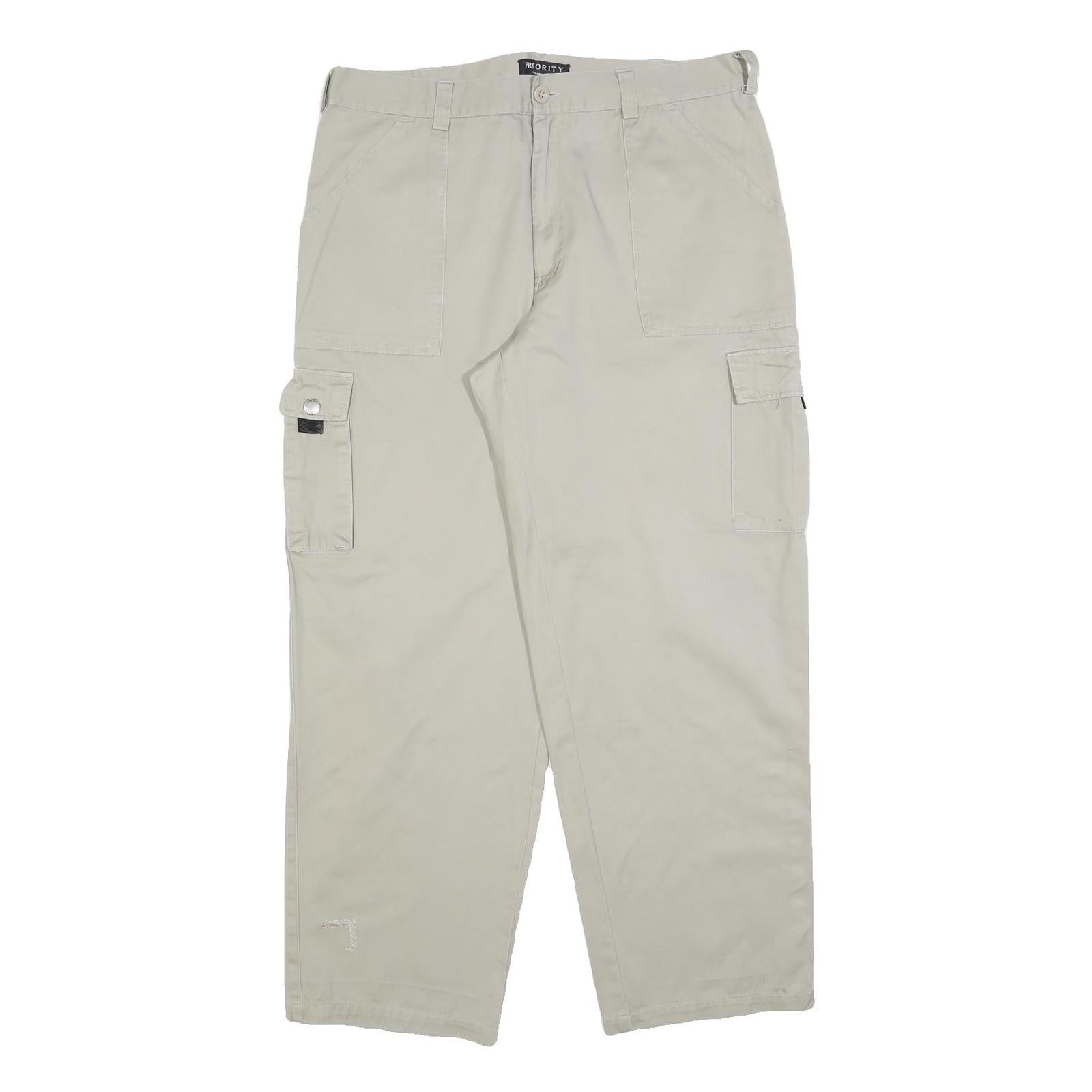 PRIORITY Mens Cotton Blend Beige Regular Cargo Trousers W36 L30 Work Utility Refurbished - N/A refurbished available on Cerqular