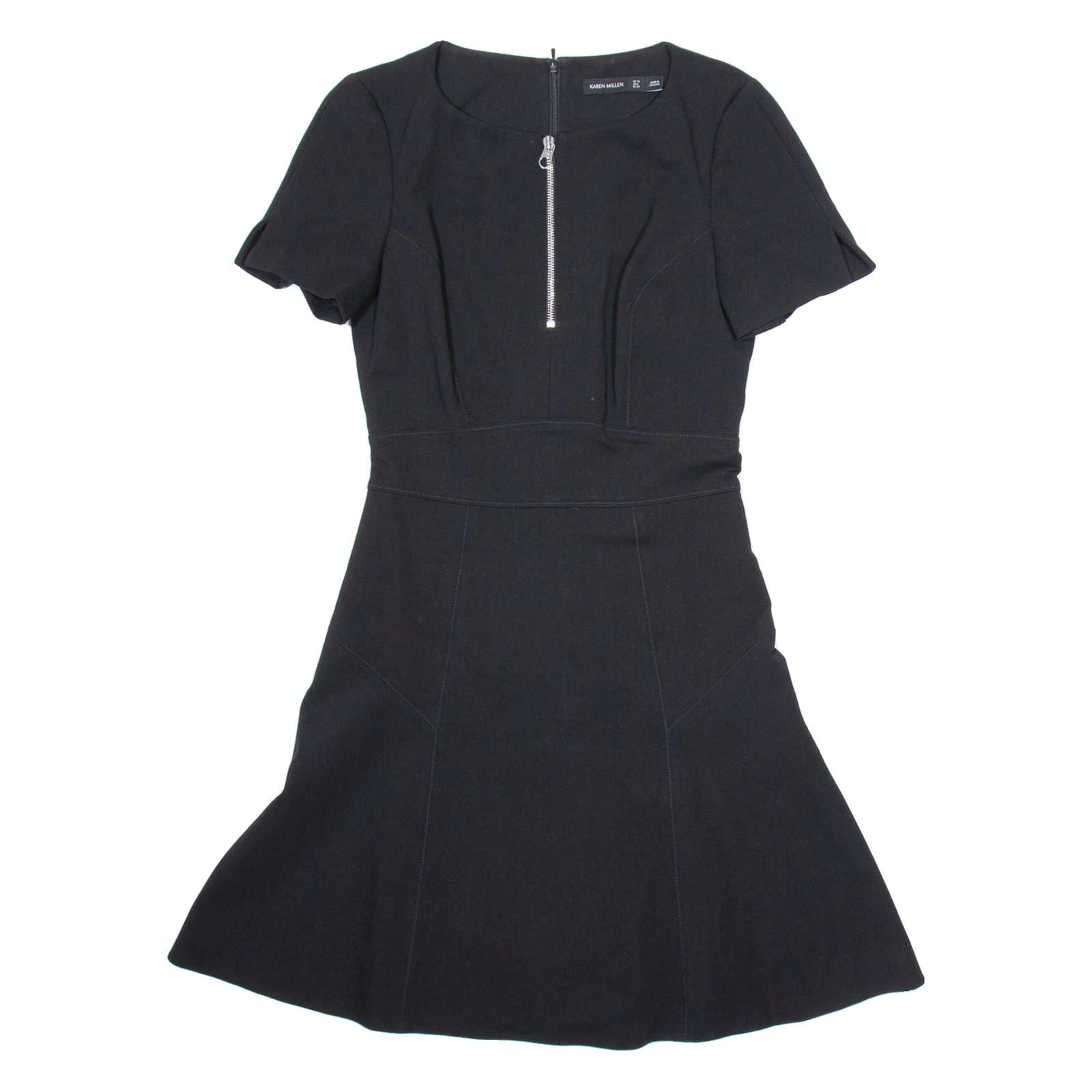 KAREN MILLEN Womens Fit & Flare Dress Black Short Sleeve Knee Length UK 10 Refurbished - N/A refurbished available on Cerqular
