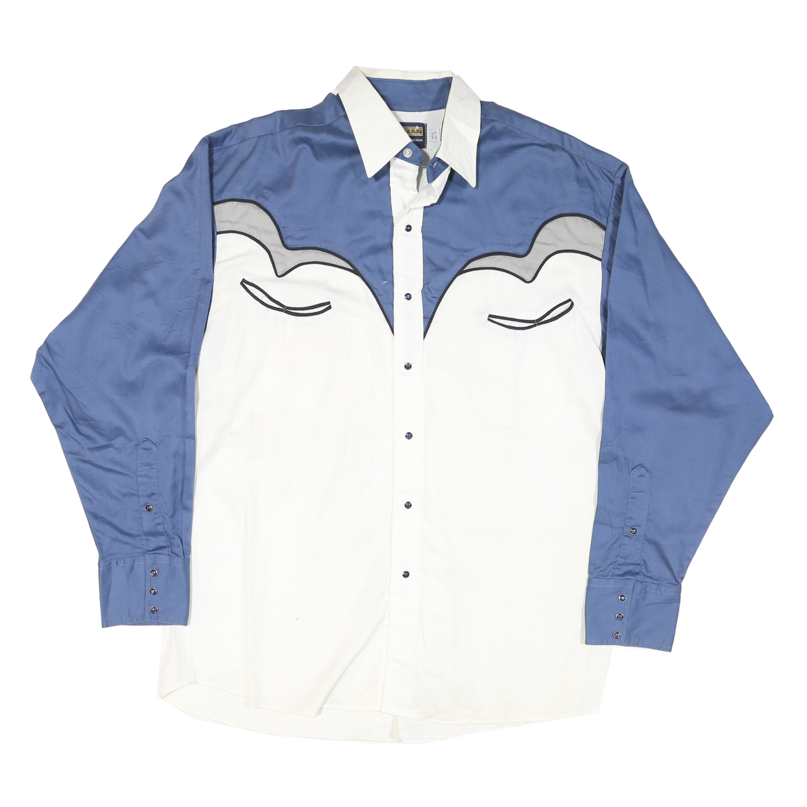 PANHANDLE SLIM Mens Blue & White Western Shirt M Cotton Blend Snap Button Refurbished - N/A refurbished available on Cerqular