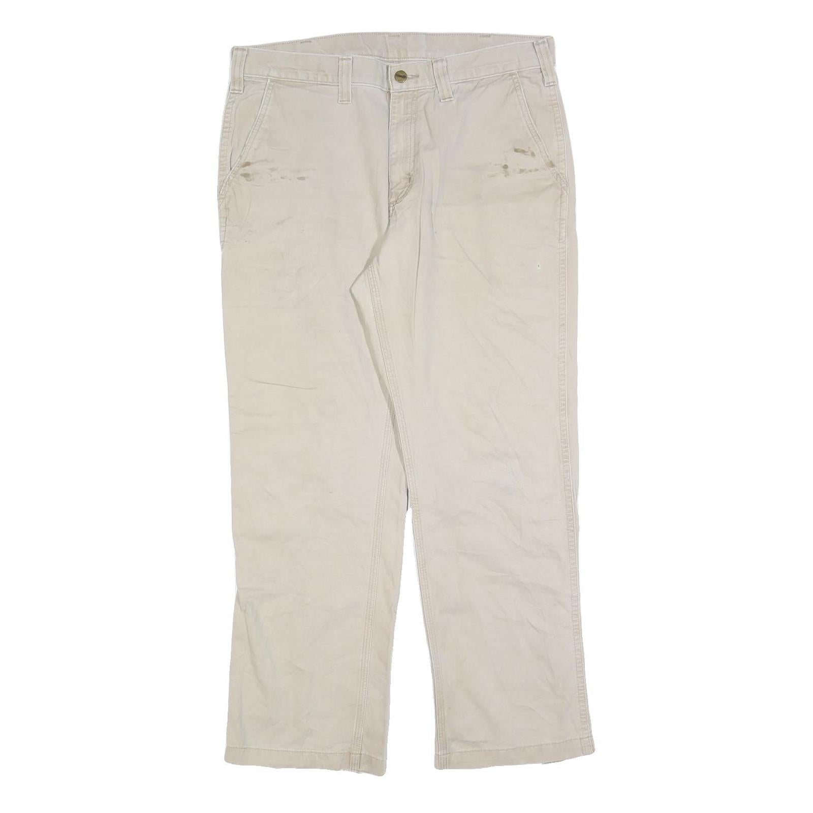 CARHARTT Mens Cotton Blend Beige Relaxed Straight Trousers W36 L32 Workwear Zip Refurbished - N/A refurbished available on Cerqular