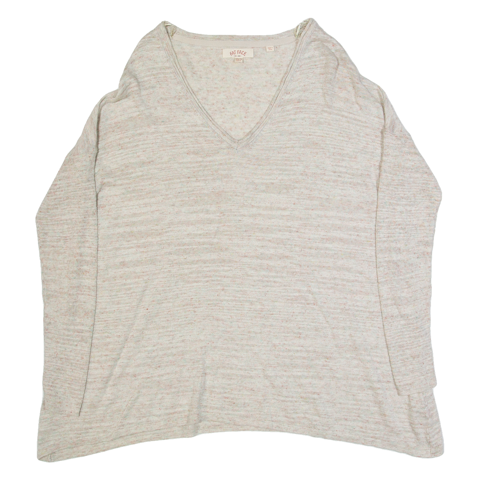 FAT FACE Womens Jumper Beige V-Neck Tight Knit Linen UK 10 Refurbished - N/A refurbished available on Cerqular