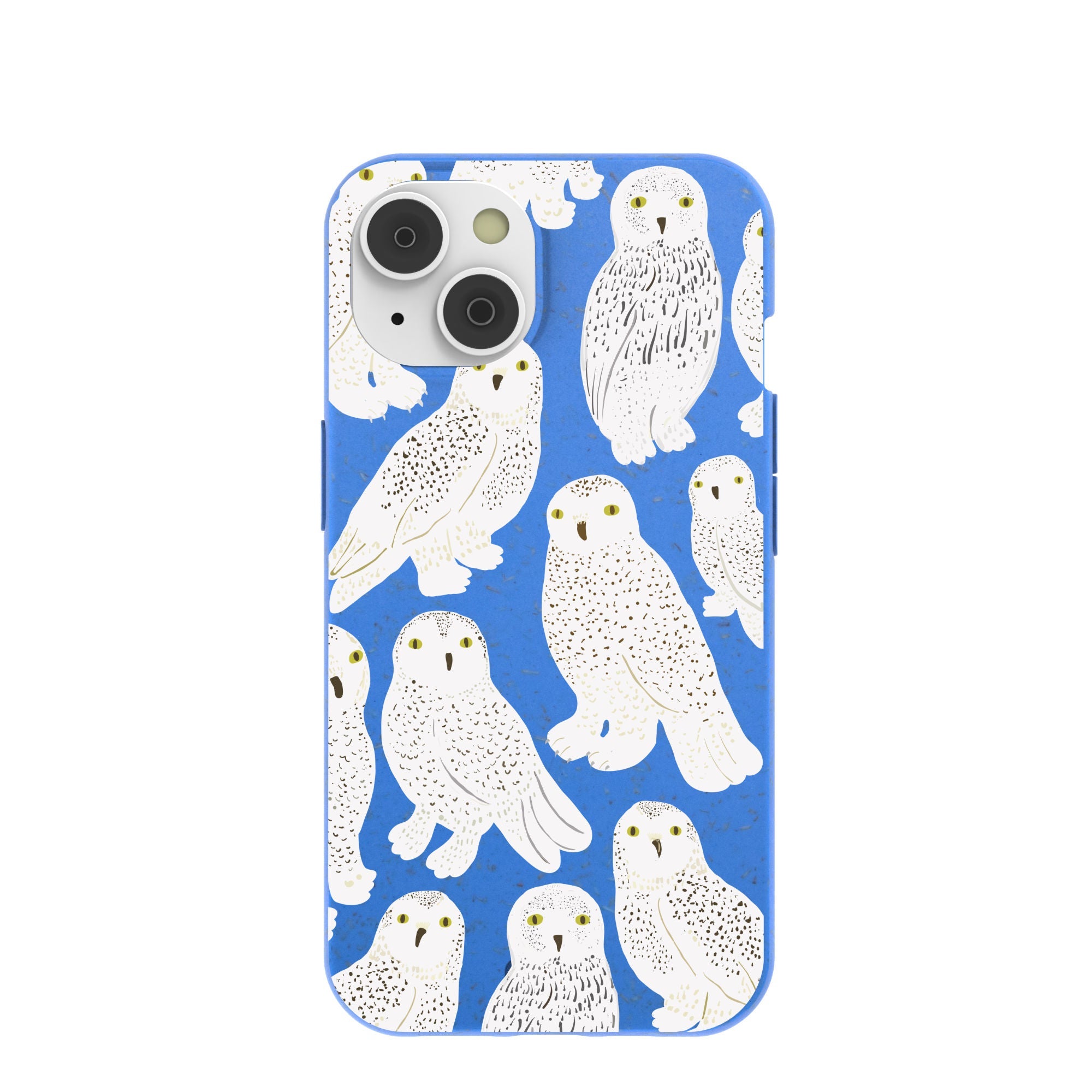 Electric Blue Snowy Owls iPhone 14/16e Case Refurbished - Pela Case refurbished available on Cerqular