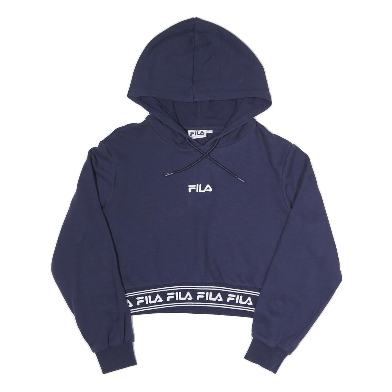FILA Womens Navy Blue Hoodie UK 12 Cropped Logo Embroidered Sweatshirt Refurbished - N/A refurbished available on Cerqular