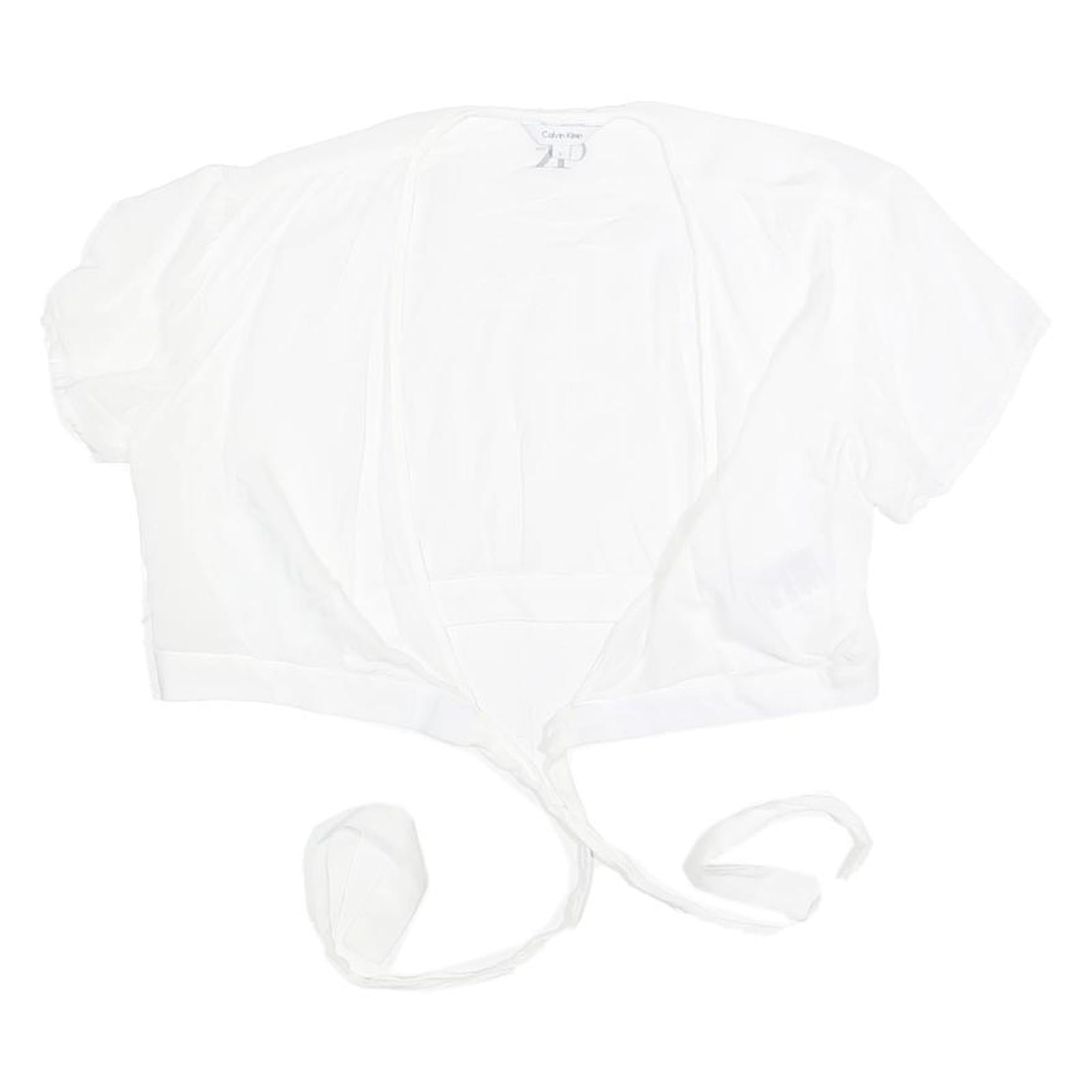 CALVIN KLEIN Womens White Tie Front Cropped Top Short Sleeve Crew Neck L Refurbished - N/A refurbished available on Cerqular