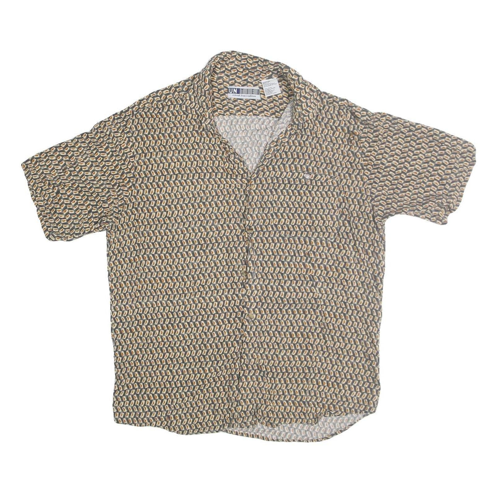 UNTIED Mens Beige & Brown Rayon Shirt L Printed Button Short Sleeve Casual Refurbished - N/A refurbished available on Cerqular