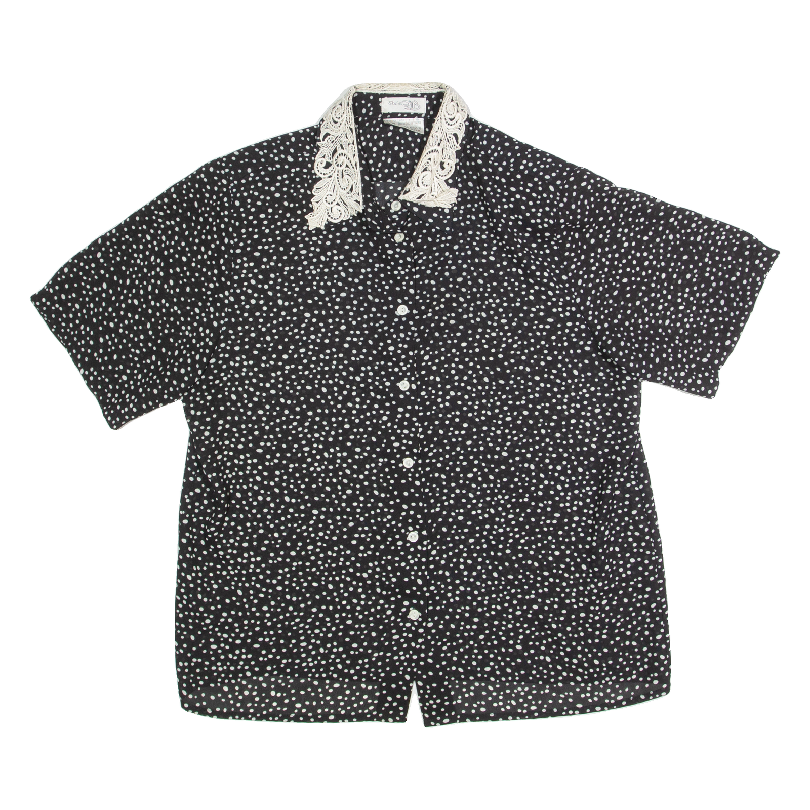 SHRIS Womens Printed Shirt Black Collared 90s Spotted L Refurbished - N/A refurbished available on Cerqular