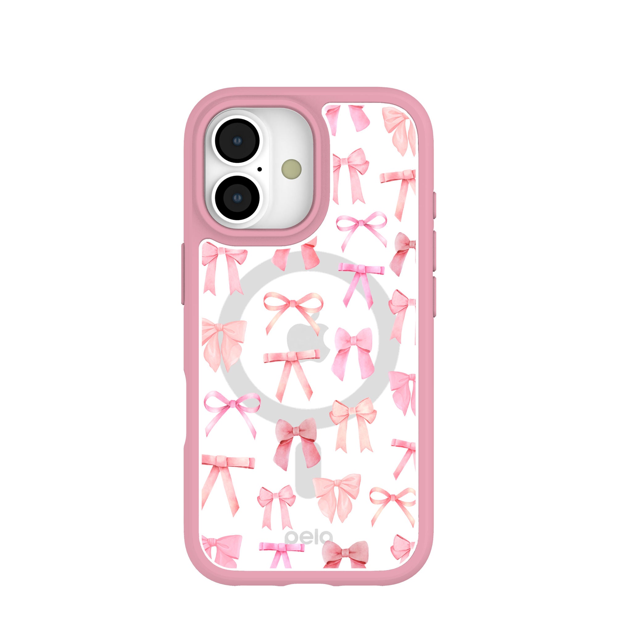 Clear Rosy Bows iPhone 17 Case With Petal Pink Ridge (MagSafe included) Refurbished - Pela Case refurbished available on Cerqular