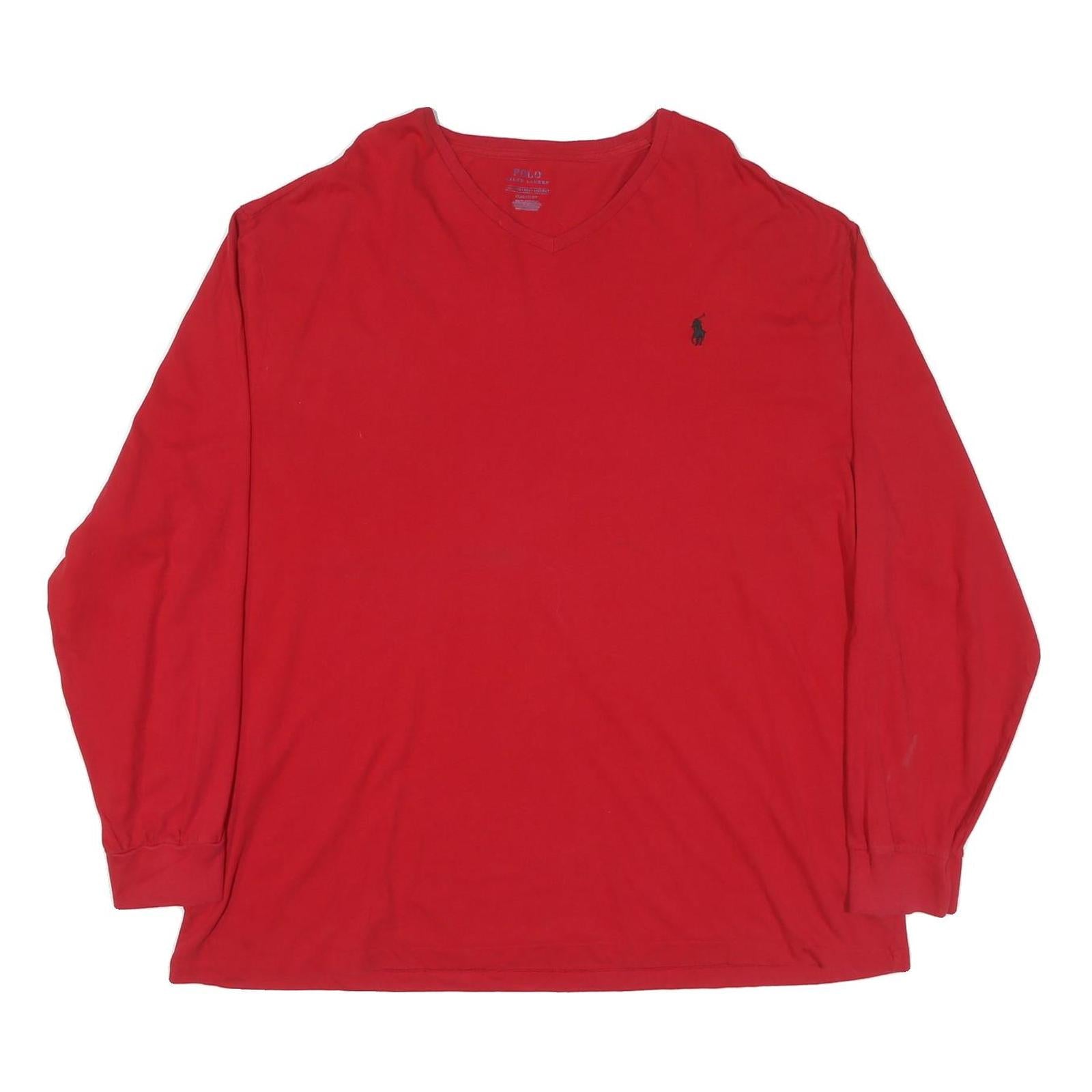 POLO RALPH LAUREN Mens Red Classic Long Sleeve V-Neck Cotton Blend 2XL T-Shirt Refurbished - N/A refurbished available on Cerqular