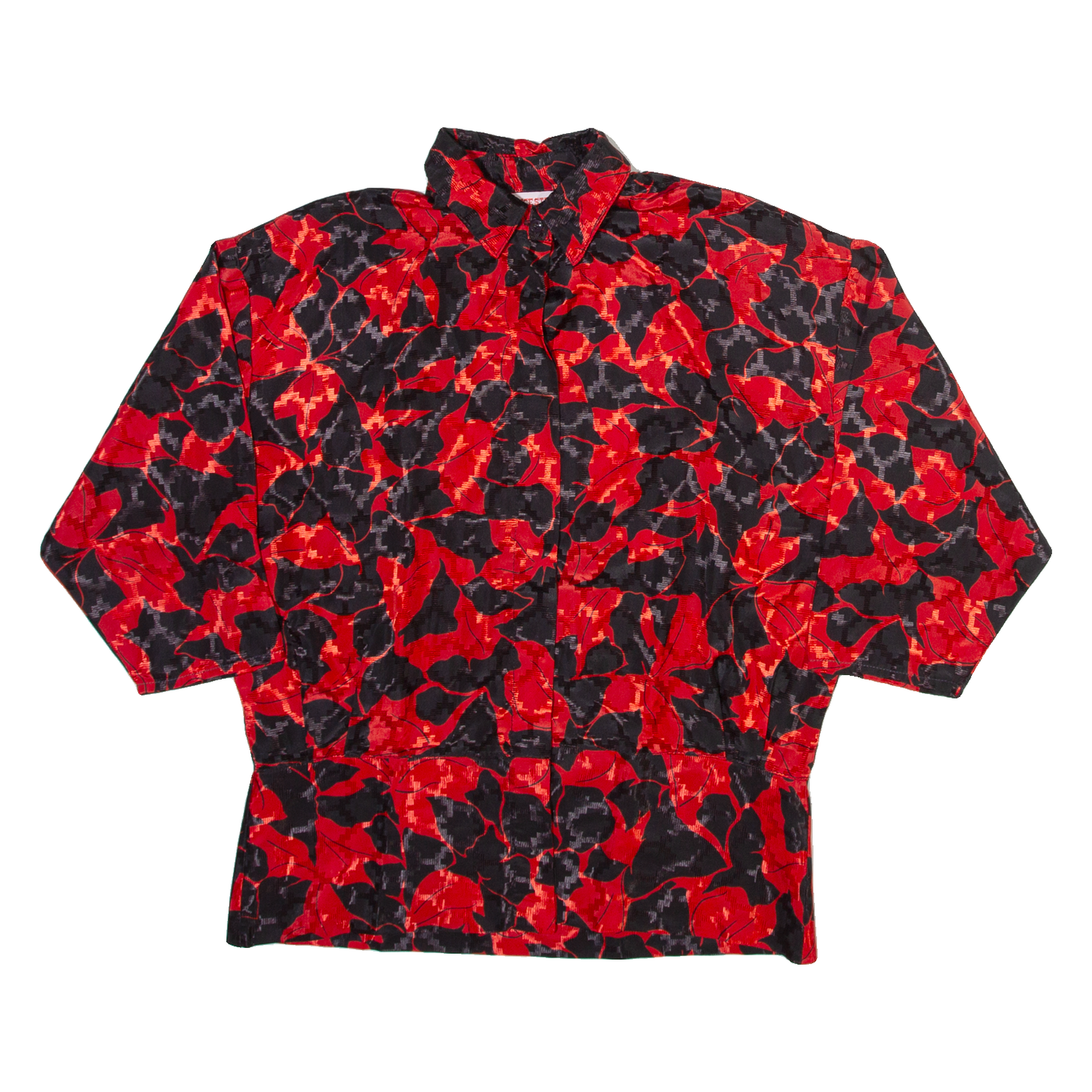 ANCESTRAL Womens Printed Blouse Red Collared 3/4 Sleeve Silk Crazy Pattern M Refurbished - N/A refurbished available on Cerqular