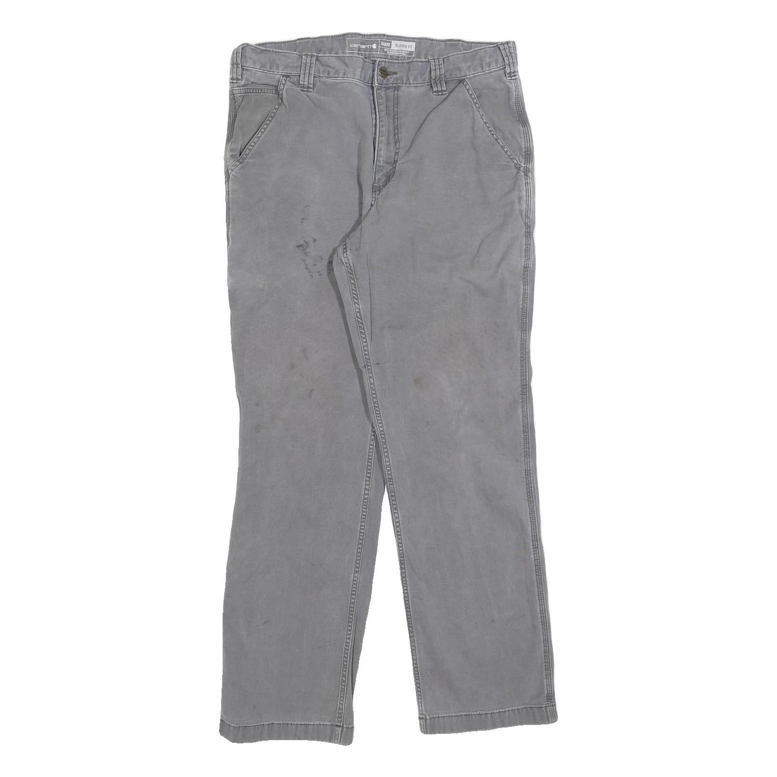 CARHARTT Mens Relaxed Grey Cotton Blend Workwear Trousers W34 L29 Durable Zip Refurbished - N/A refurbished available on Cerqular