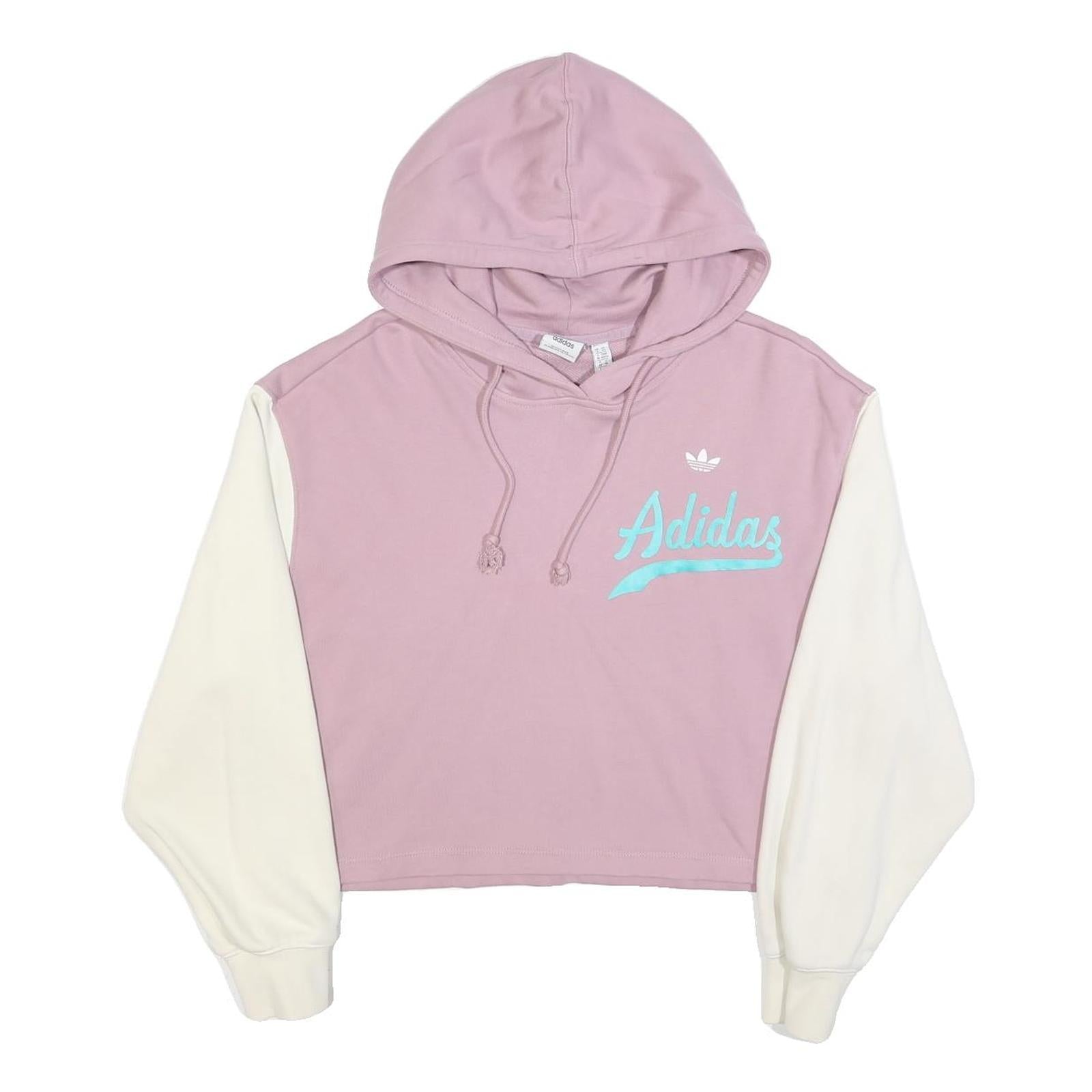 ADIDAS Womens Pink & Cream Cropped Pullover Hoodie UK 6 Cotton Blend Casual Refurbished - N/A refurbished available on Cerqular