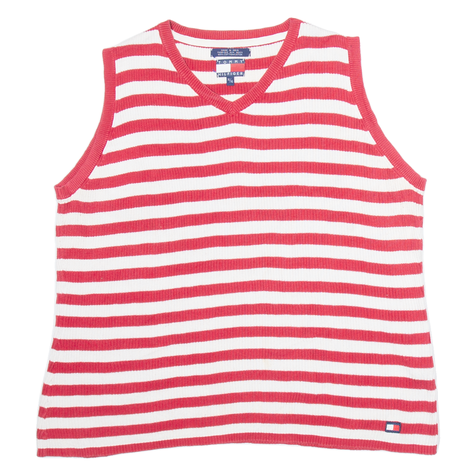 TOMMY HILFIGER Womens Jumper Red Striped V-Neck Tight Knit Sleeveless XL Refurbished - N/A refurbished available on Cerqular