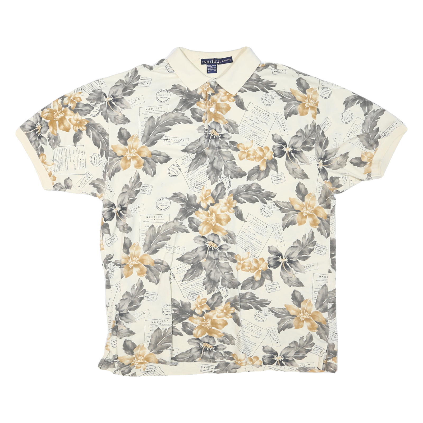 NAUTICA Mens Cream & Grey Floral Print 2XL Cotton Blend Short Sleeve Polo Shirt Refurbished - N/A refurbished available on Cerqular
