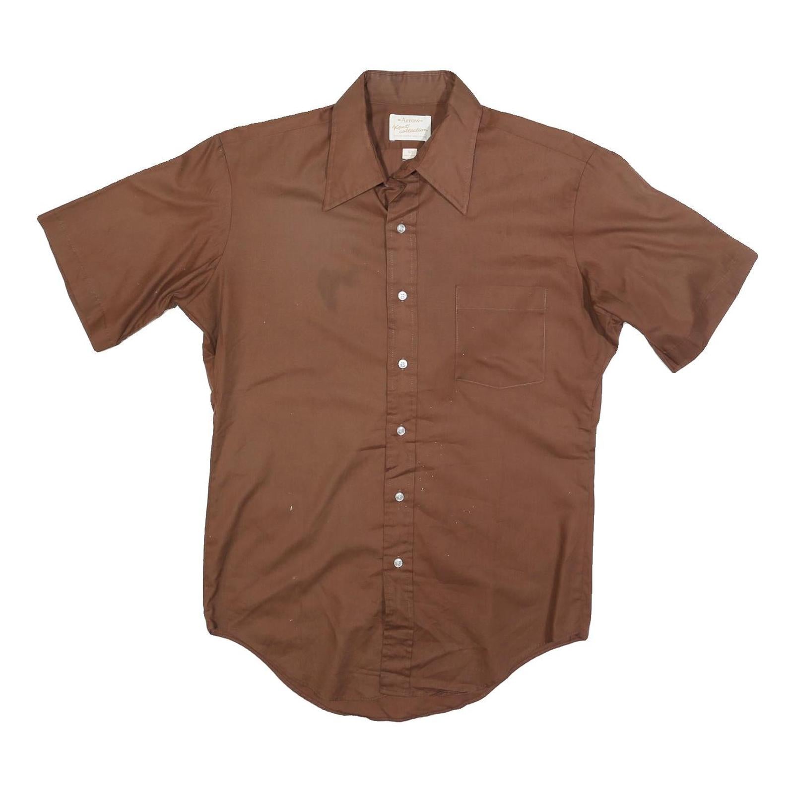 ARROW Mens Brown Shirt M Classic Cotton Blend Short Sleeve Button Front Refurbished - N/A refurbished available on Cerqular