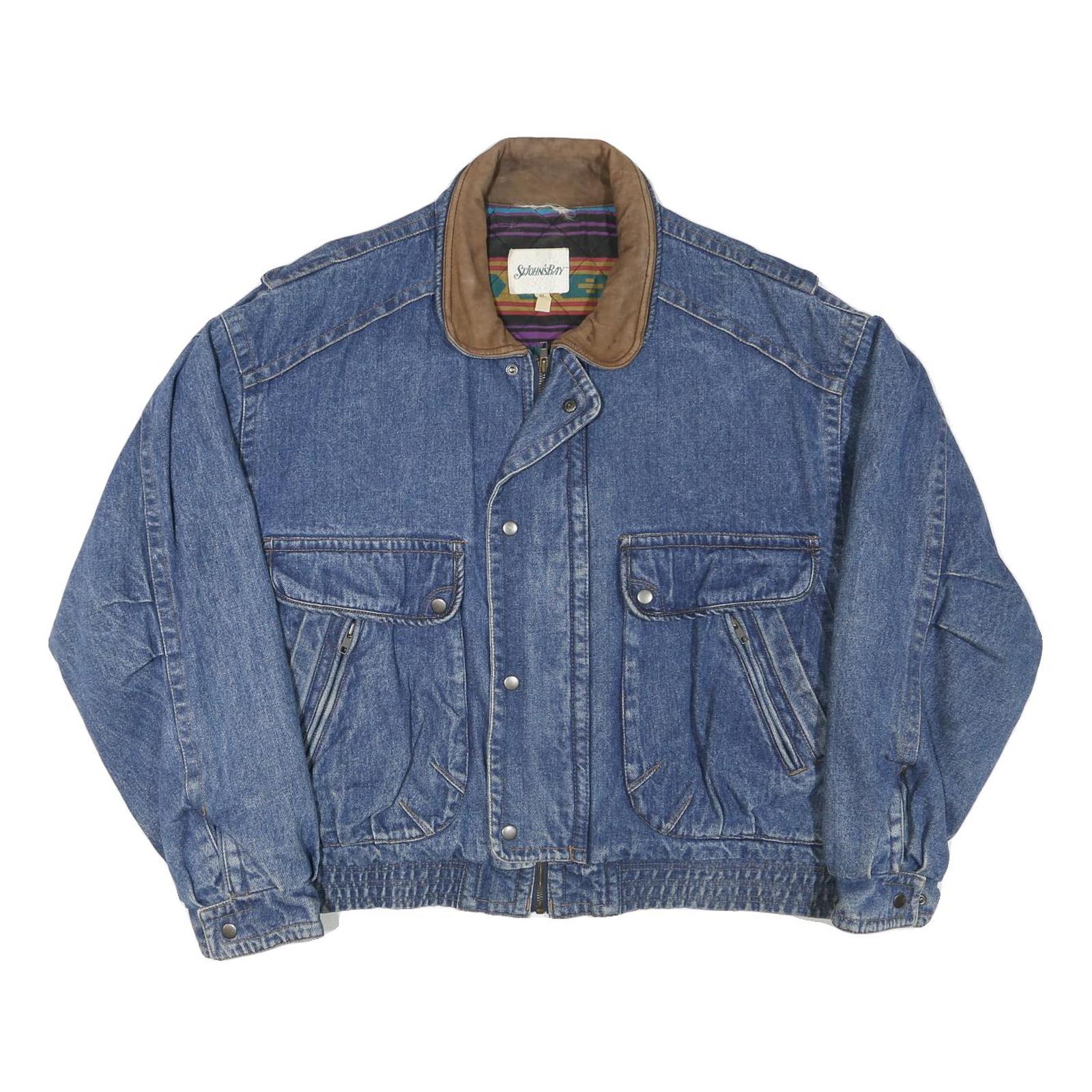 ST JOHNS BAY Mens Blue Denim Jacket XL Cotton Blend Casual Outerwear Zip Refurbished - N/A refurbished available on Cerqular