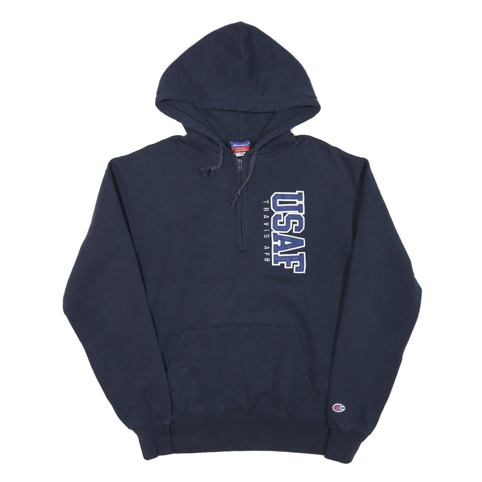 CHAMPION Mens Navy USAF ¼ Zip Hoodie M Cotton Blend Casual Sweatshirt Refurbished - N/A refurbished available on Cerqular