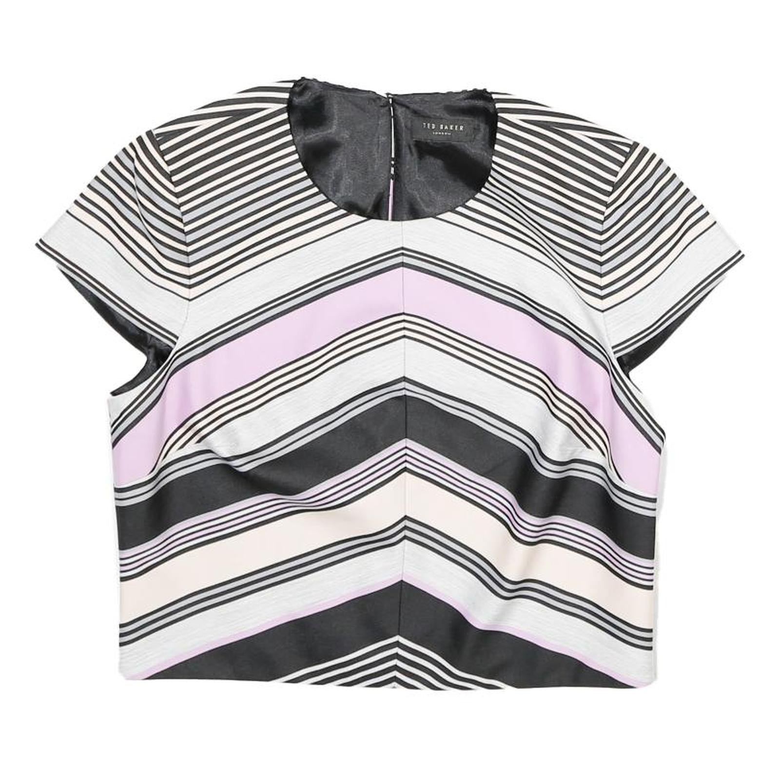TED BAKER Womens Black & Pink Printed Short Sleeve Round Neck Top S Stylish Refurbished - N/A refurbished available on Cerqular