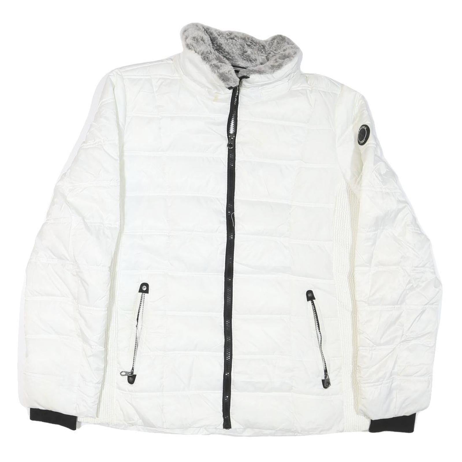 NAUTICA Womens White Zip-Up Quilted Jacket L Polyester Blend Fleece Collar Refurbished - N/A refurbished available on Cerqular