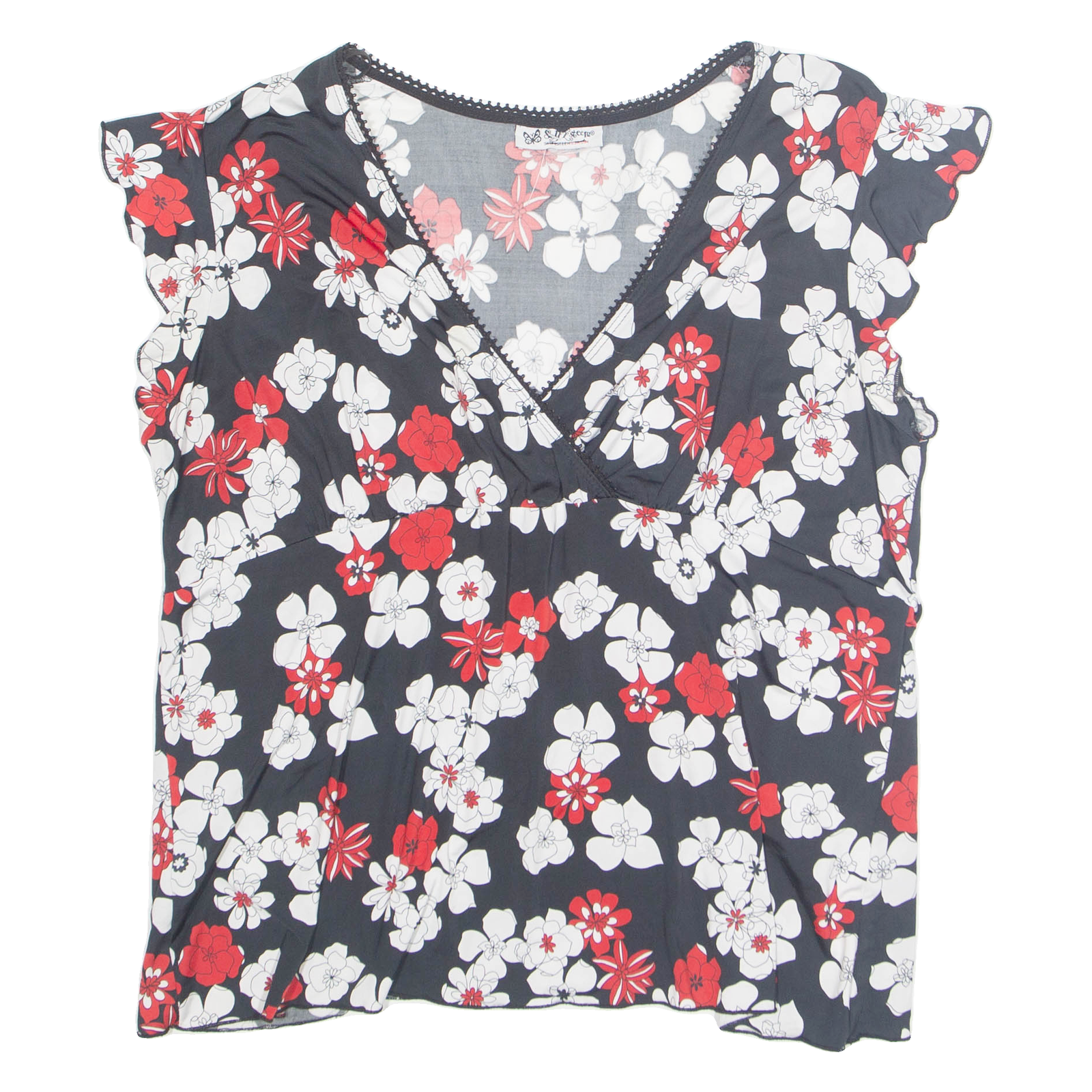 SELF-ESTEEM Womens Printed Blouse Black V-Neck Floral XL Refurbished - N/A refurbished available on Cerqular