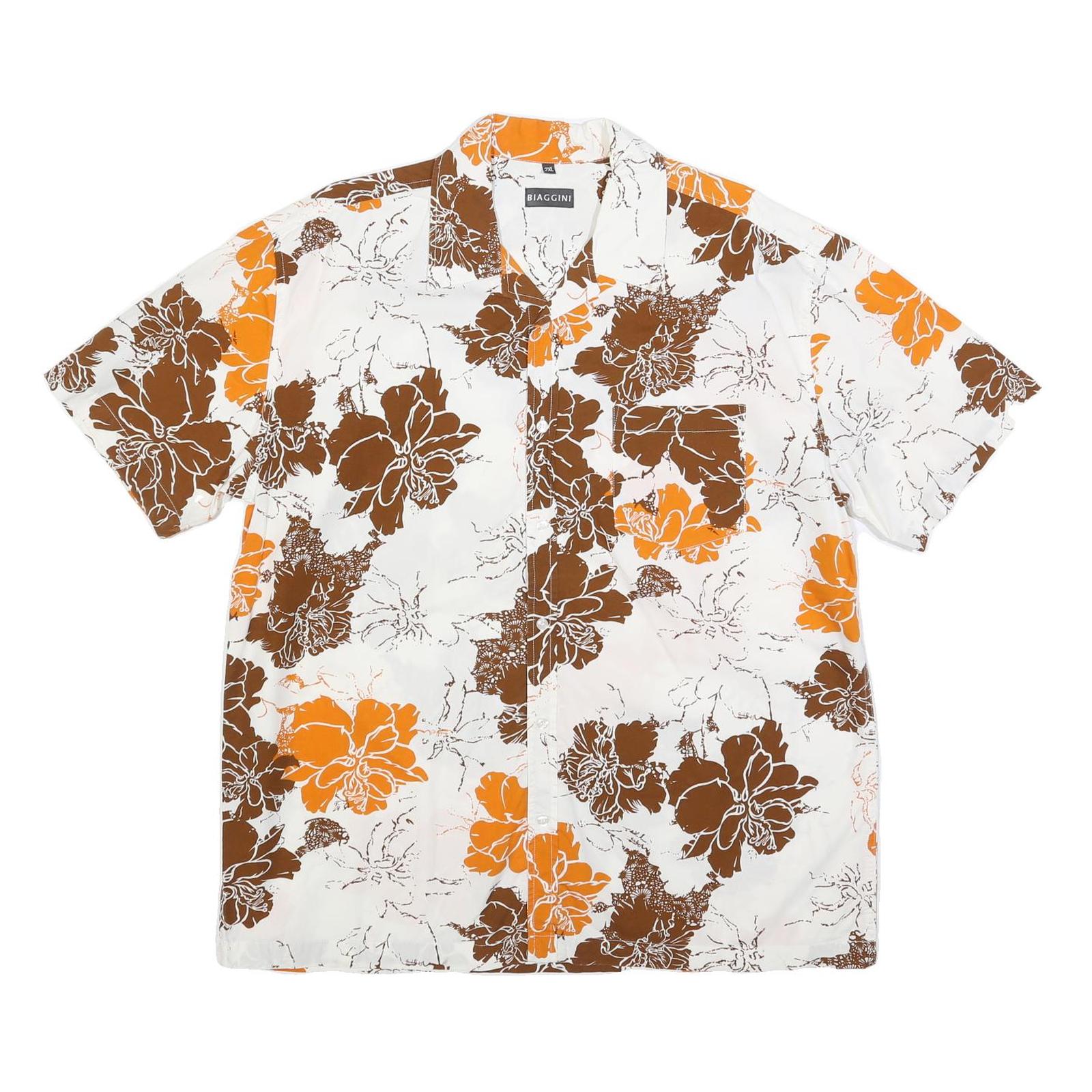 BIAGGINI Mens White Brown & Orange Floral Cotton Blend Shirt 2XL Summer Casual Refurbished - N/A refurbished available on Cerqular