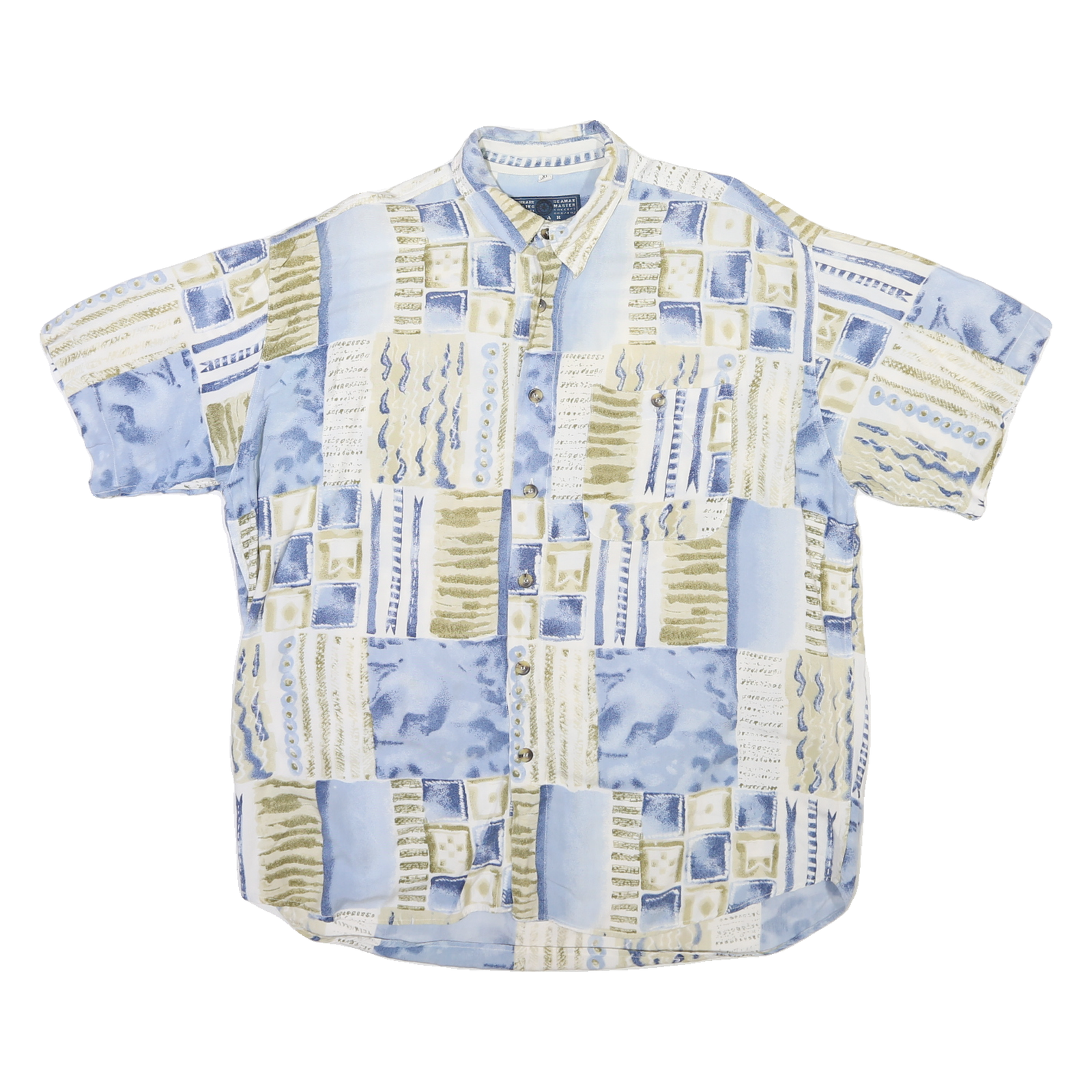 Mens Blue & Beige Patterned Cotton Blend Shirt XL Casual Short Sleeve Button Refurbished - N/A refurbished available on Cerqular