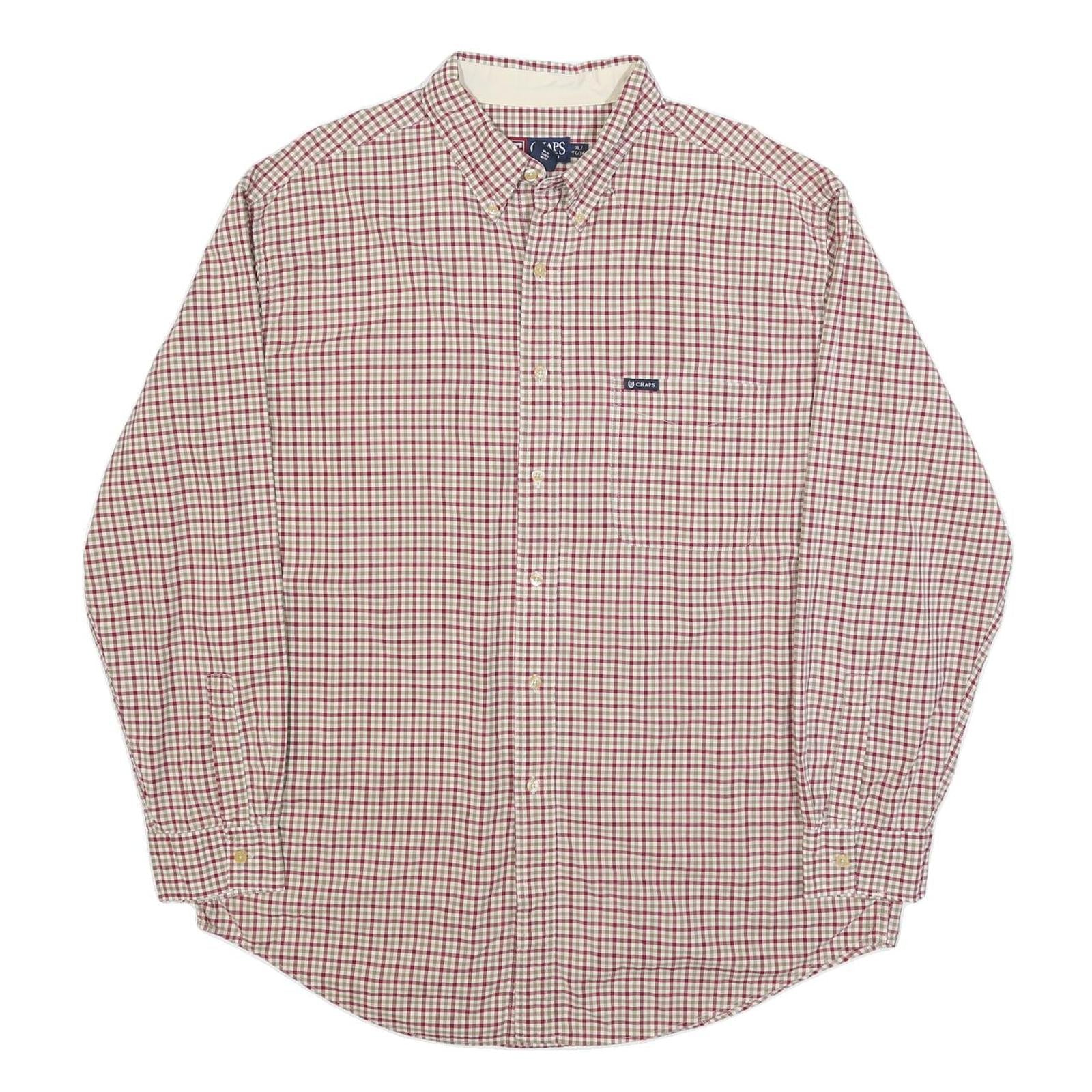CHAPS Mens Cream & Red Checked Shirt XL Classic Button Down Collar Long Sleeve Refurbished - N/A refurbished available on Cerqular