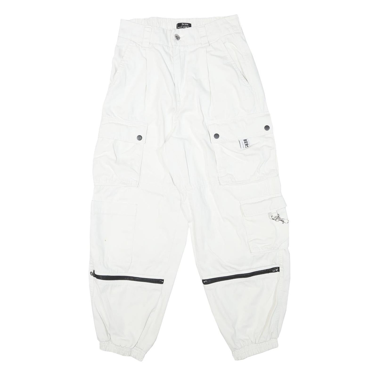 BERSHKA Womens Cotton Blend White Relaxed Cargo Trousers W26 L26 Utility Pocket Refurbished - N/A refurbished available on Cerqular