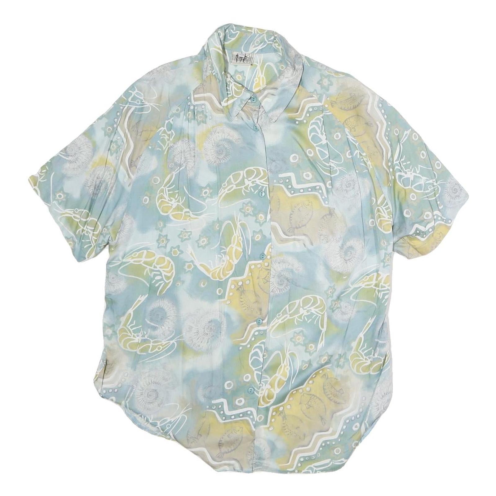 TODAY Womens Blue & Yellow Printed Shirt Short Sleeve Collared L Summer Top Refurbished - N/A refurbished available on Cerqular
