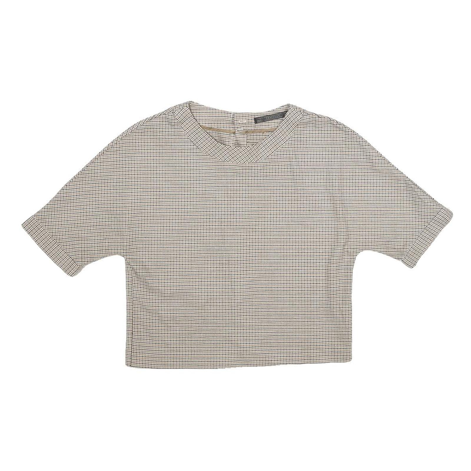 ZARA Womens Beige Printed Top Short Sleeve Round Neck XS Button Back Crop Refurbished - N/A refurbished available on Cerqular