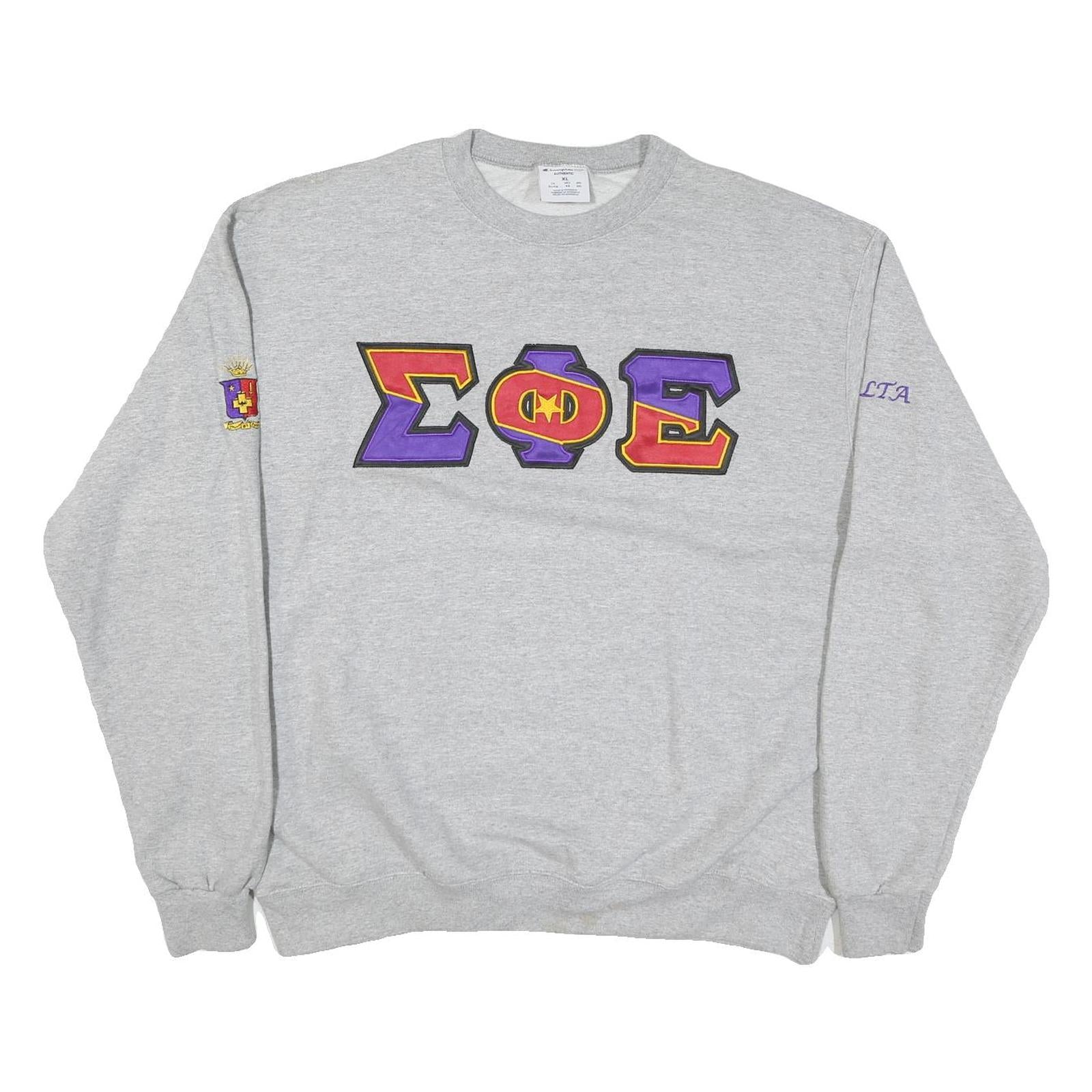 CHAMPION Mens Grey Greek Letters Crew Neck XL Applique Cotton Blend Sweatshirt Refurbished - N/A refurbished available on Cerqular