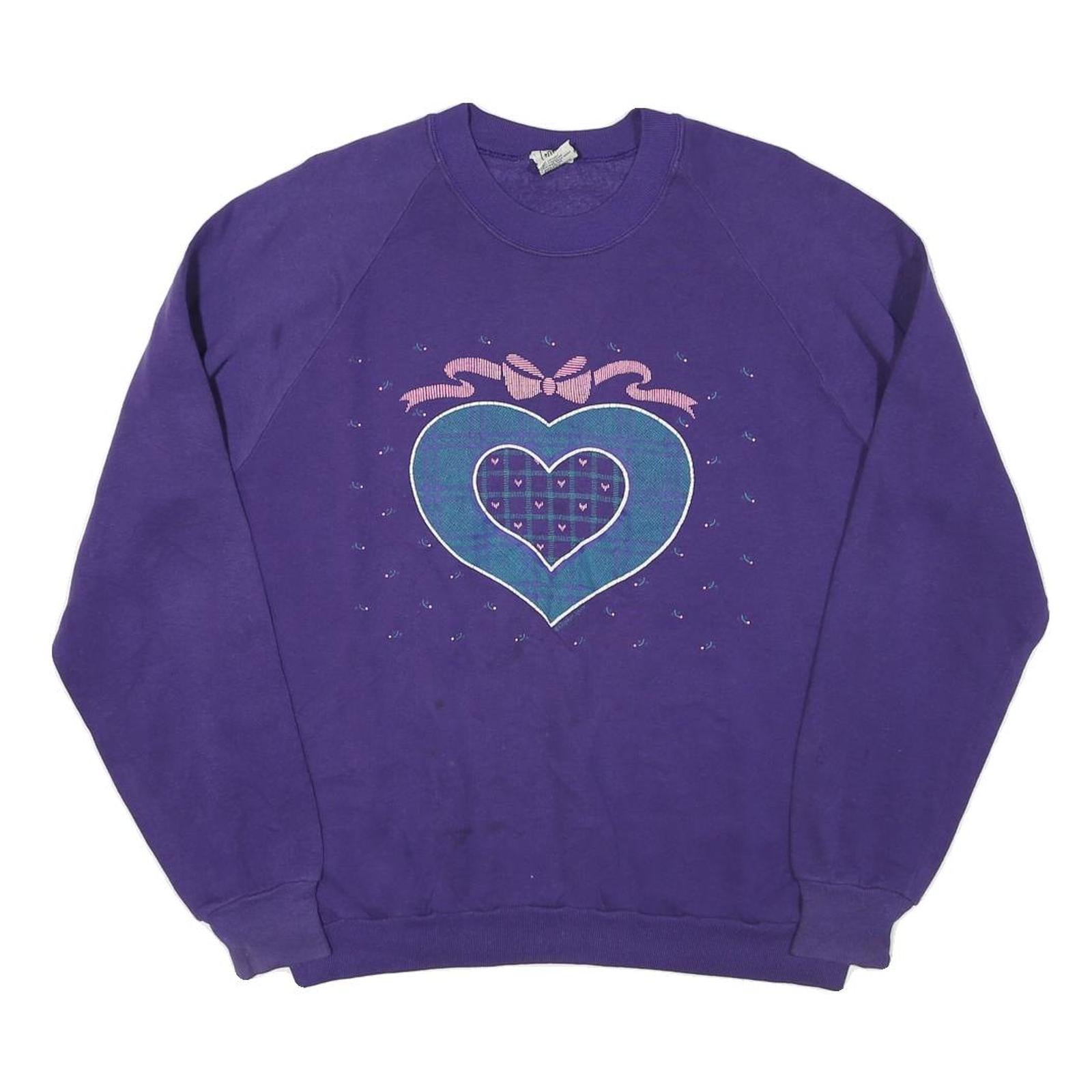 GOPHER Womens Purple & Blue Heart Graphic Crew Neck XL Cotton Blend Sweatshirt Refurbished - N/A refurbished available on Cerqular