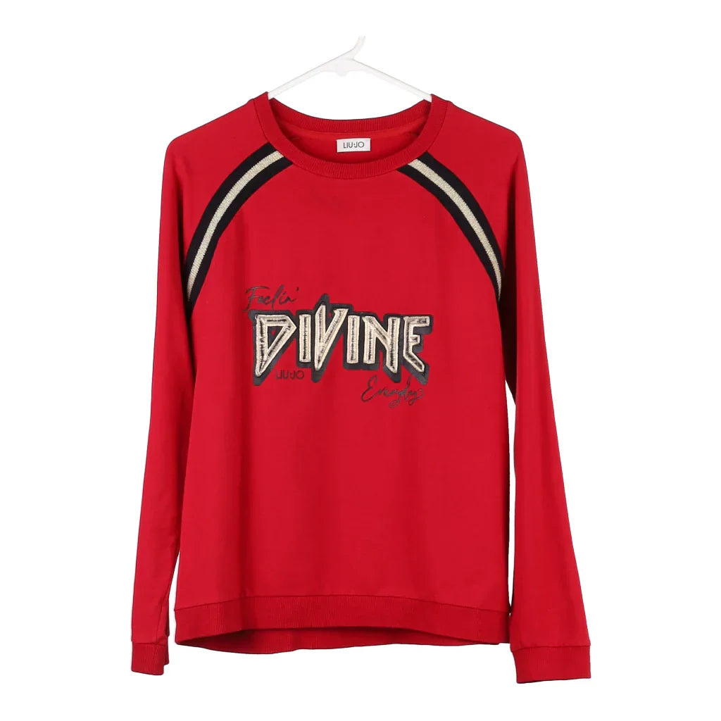 Buy Liu Jo Graphic Sweatshirt - Medium Red Cotton Blend Refurbished - $10.04 Liu Jo Graphic Sweatshirt - Medium Red Cotton Blend Refurbished - Thrifted (note: this is a term often used to describe second- refurbished available on Cerqular
