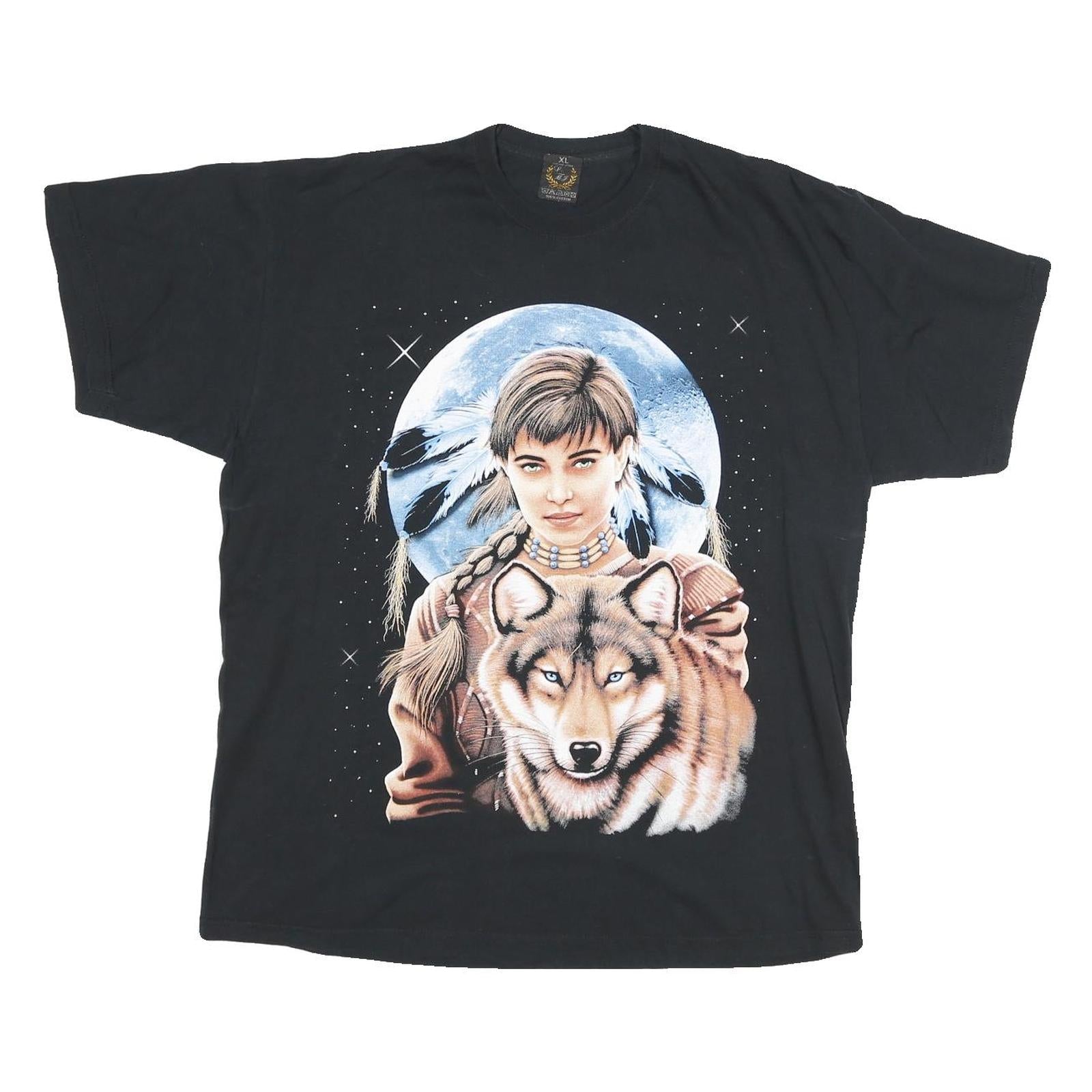 Mens Black Cotton Blend Graphic T-Shirt XL Short Sleeve Crew Neck Wolf Print Refurbished - N/A refurbished available on Cerqular