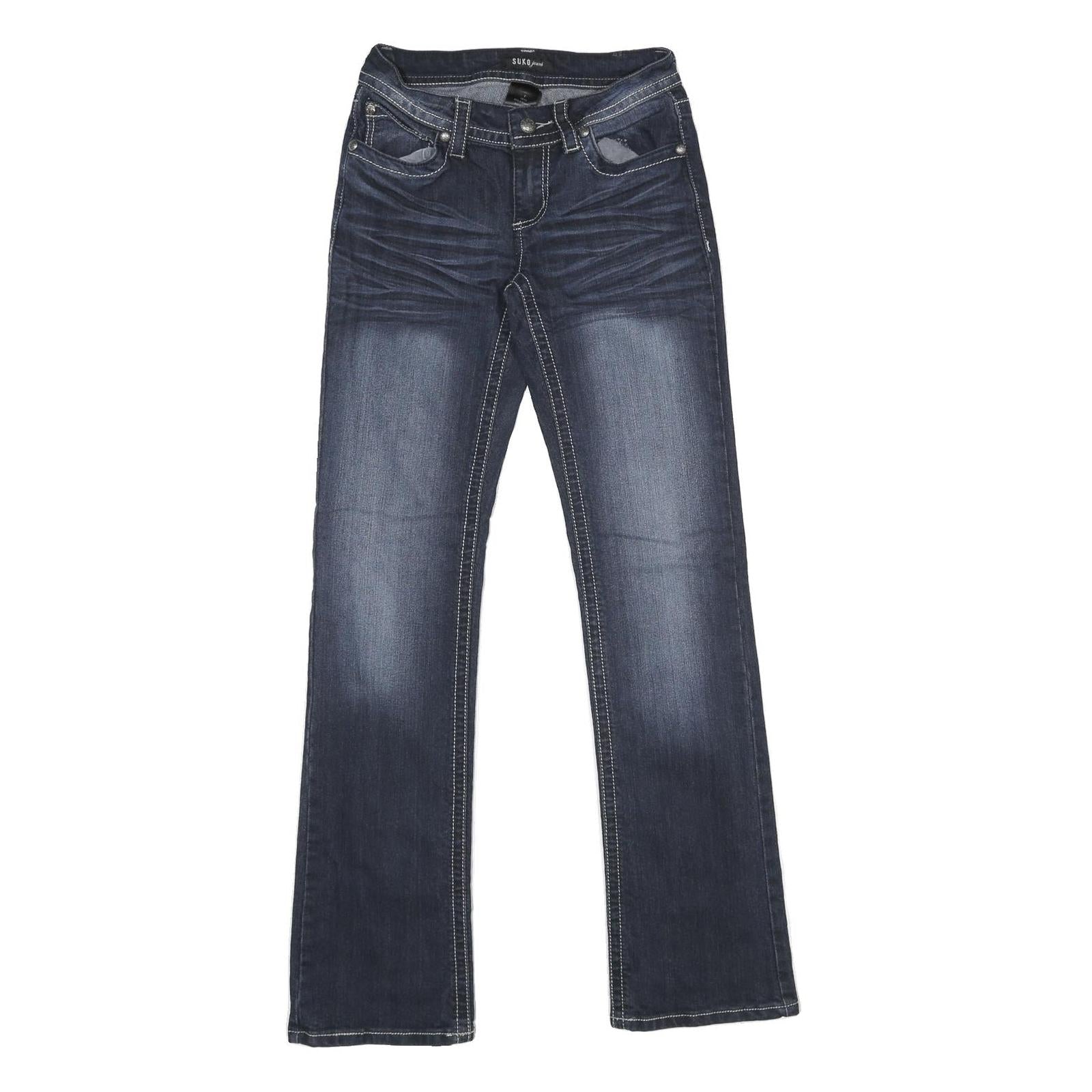 SUKO JEANS Womens Blue Regular Straight Denim Medium W26 L32 Fashion Embroidery Refurbished - N/A refurbished available on Cerqular