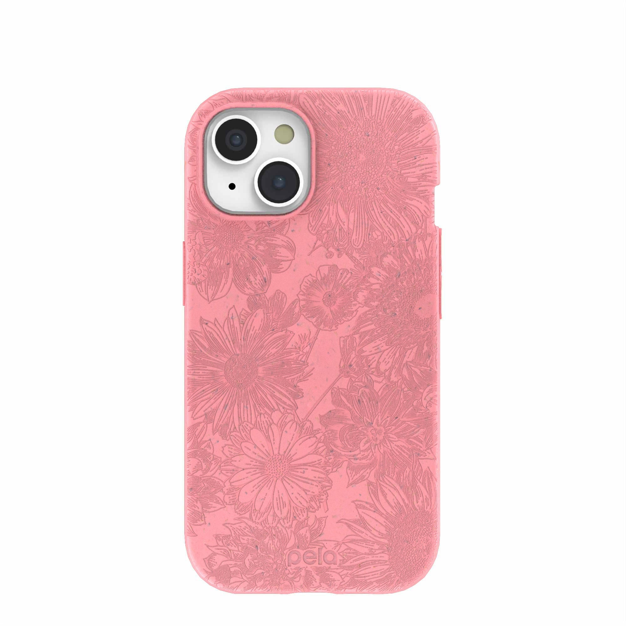 Bubblegum Pink Flora iPhone 15 Case Refurbished - Pela Case refurbished available on Cerqular