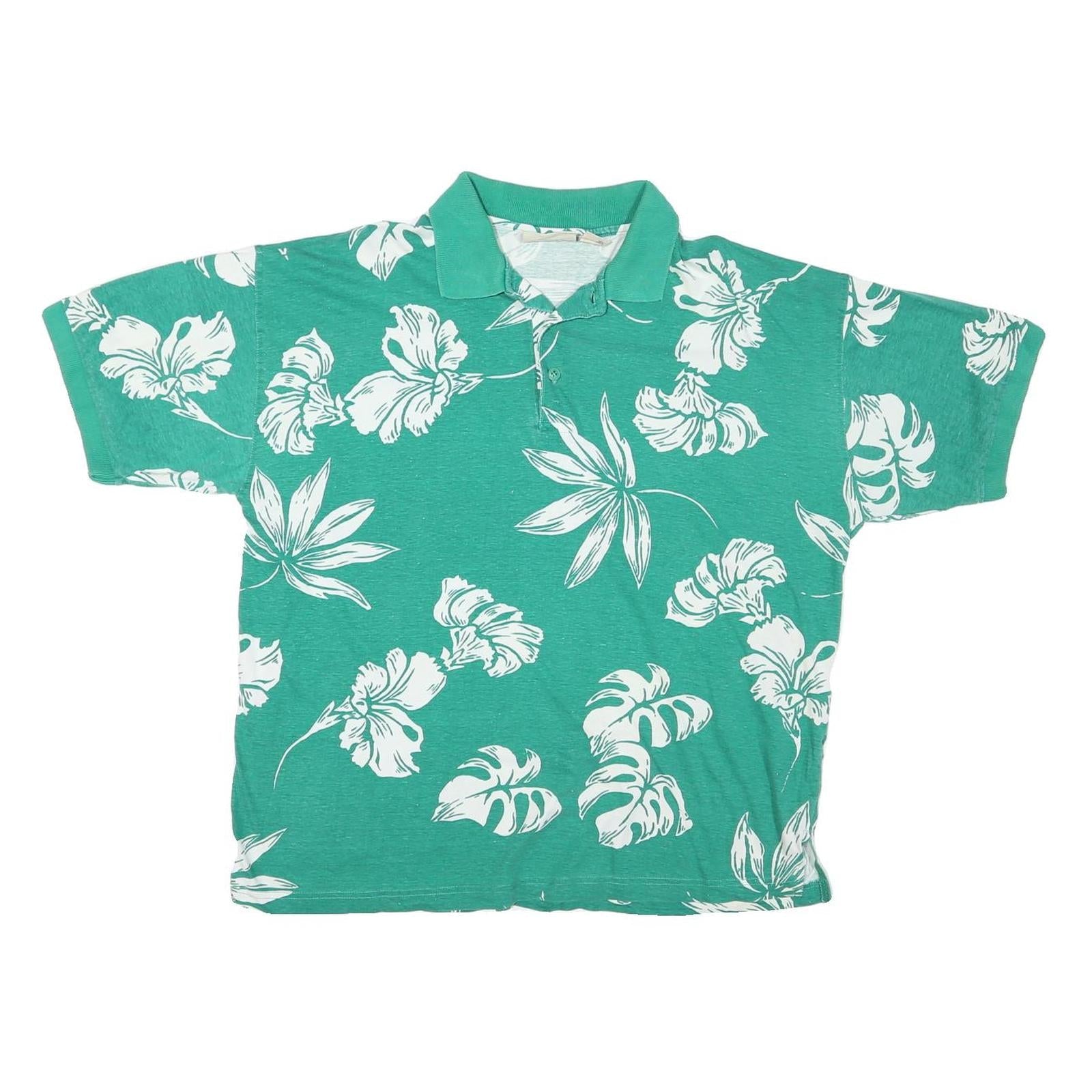 GREAT LAKES Womens Green & White Floral Short Sleeve Polo Shirt XL Cotton Blend Refurbished - N/A refurbished available on Cerqular