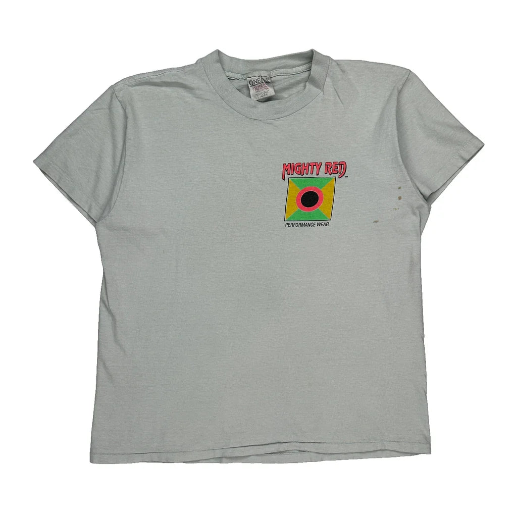 Oneita Graphic T-Shirt - Large Grey Cotton Refurbished - Thrifted (note: this is a term often used to describe second- refurbished available on Cerqular