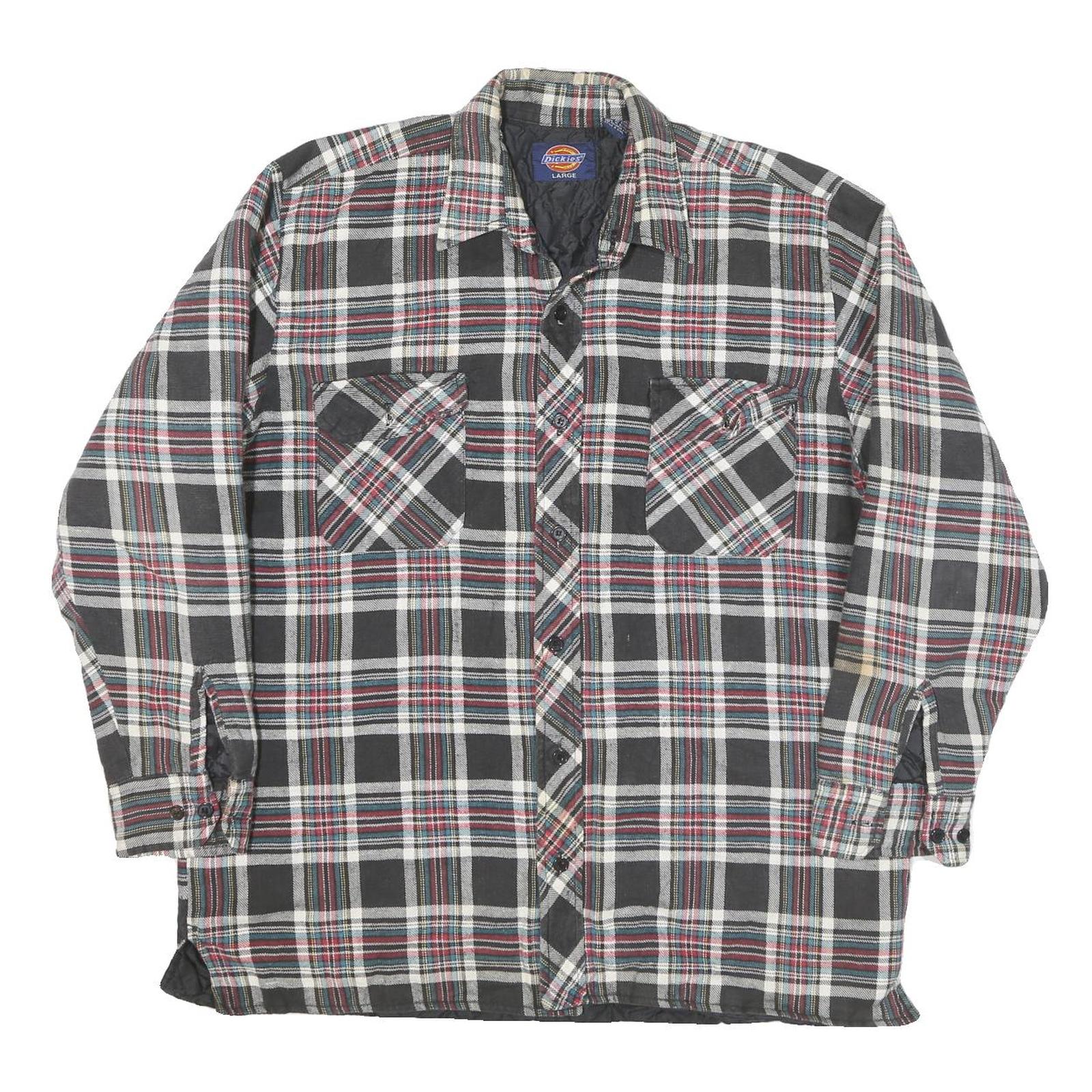 DICKIES Mens Black White & Red Cotton Blend Button Jacket L Plaid Workwear Refurbished - N/A refurbished available on Cerqular