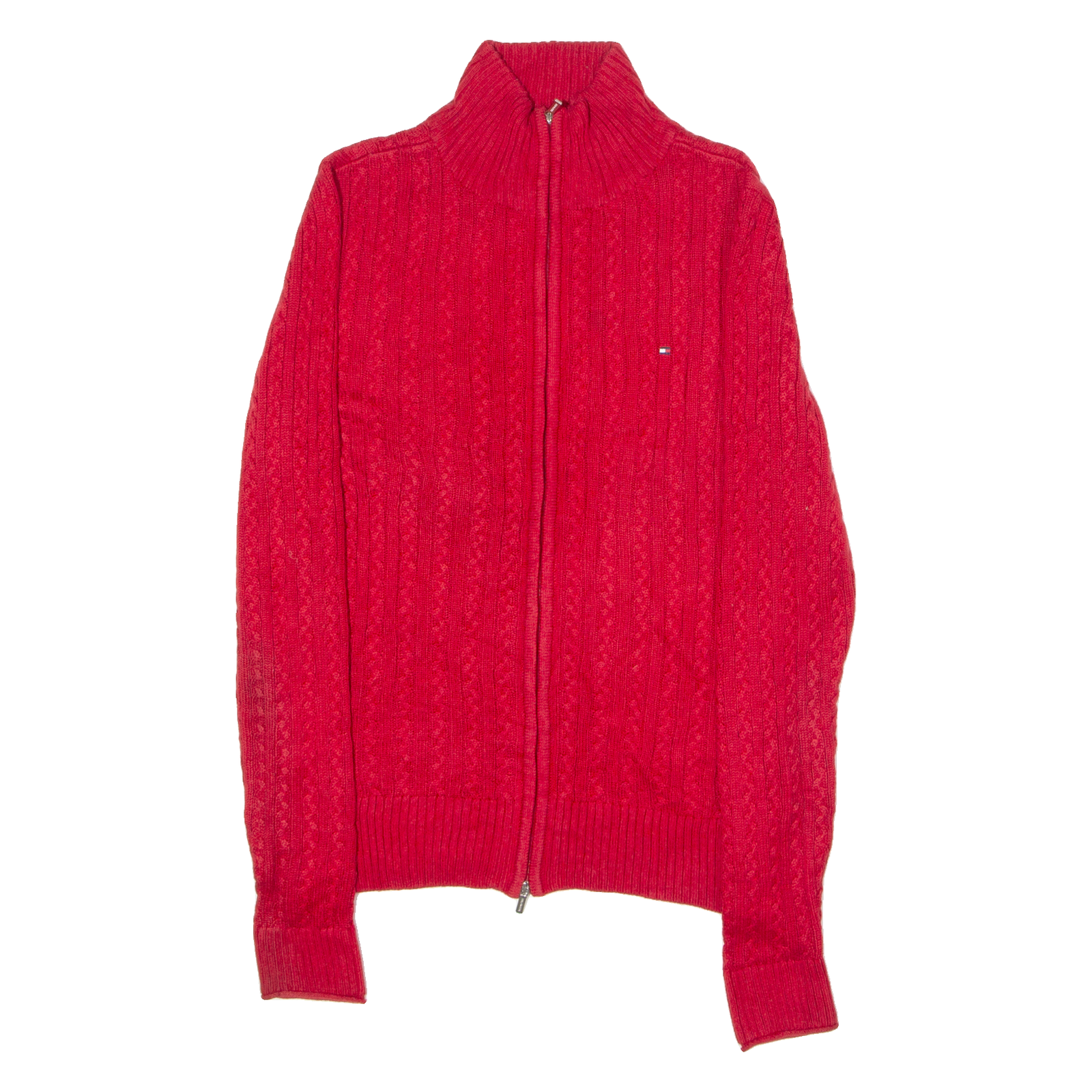 TOMMY HILFIGER Womens Jumper Red High Neck Cable Knit S Refurbished - N/A refurbished available on Cerqular