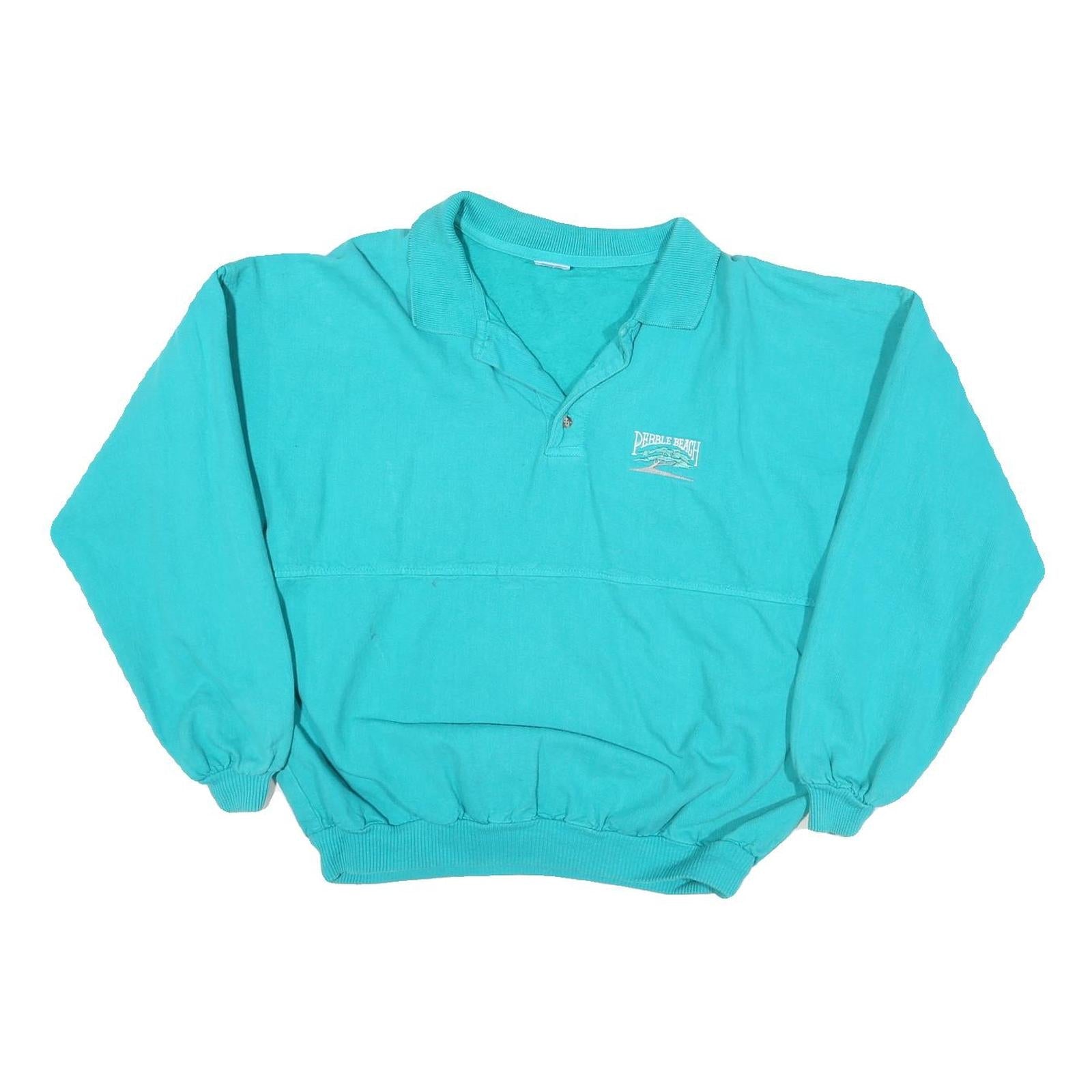 CRAZY SHIRT Mens Turquoise Pullover Sweatshirt M Pebble Beach Polo Collar Refurbished - N/A refurbished available on Cerqular
