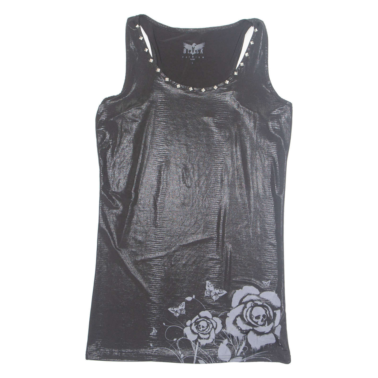 BLACK PREMIUM Metallic Skull Womens Printed Vest Black Sleeveless M Refurbished - N/A refurbished available on Cerqular