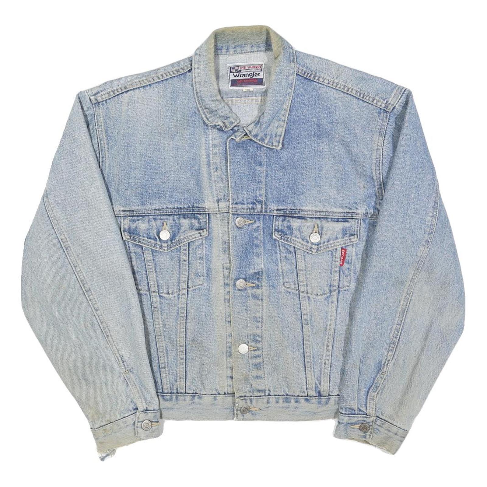 WRANGLER Mens Blue Denim Jacket L Cotton Button Front Classic Fit Vintage Retro Refurbished - N/A refurbished available on Cerqular