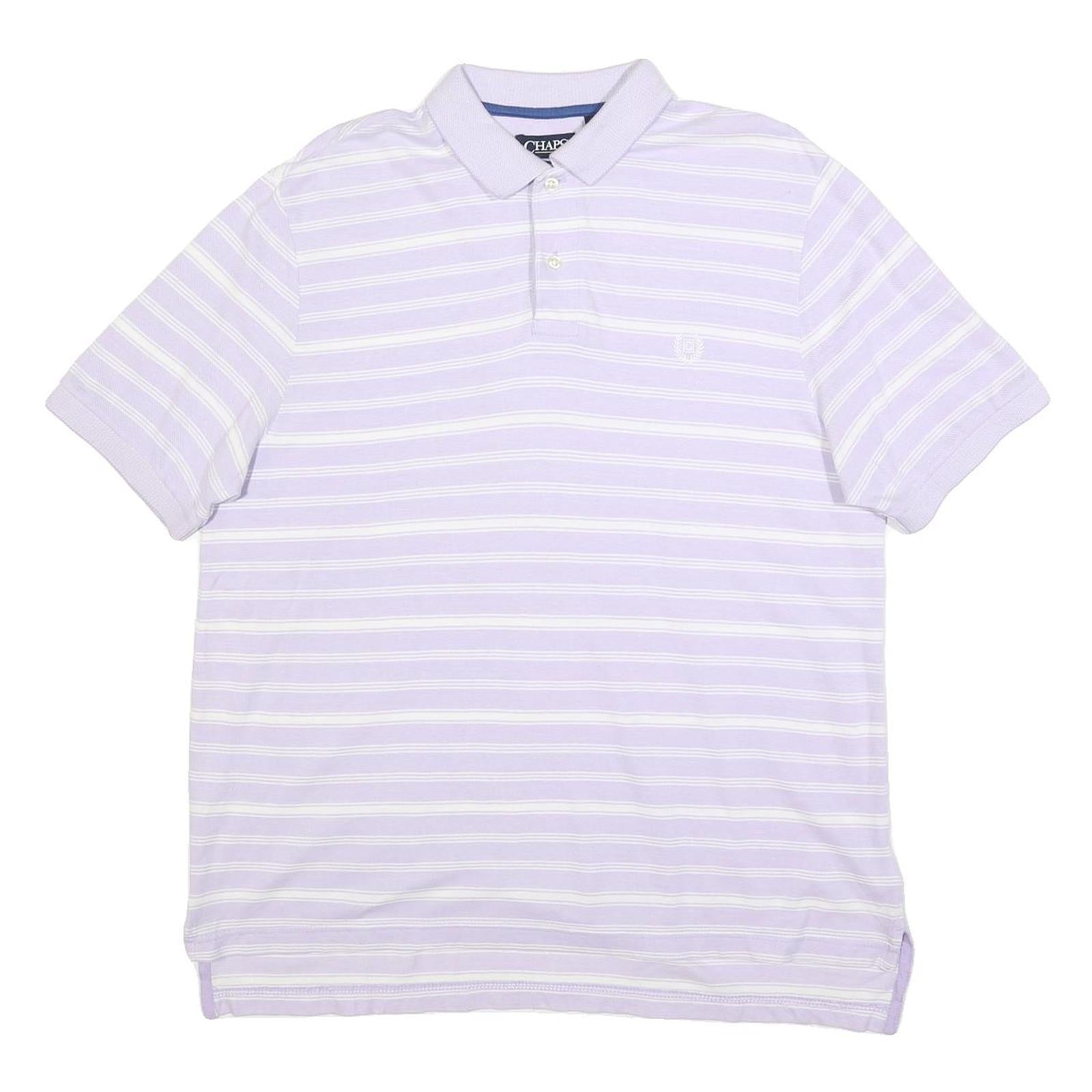 CHAPS Mens Lilac & White Striped Short Sleeve Polo Shirt L Cotton Blend Casual Refurbished - N/A refurbished available on Cerqular