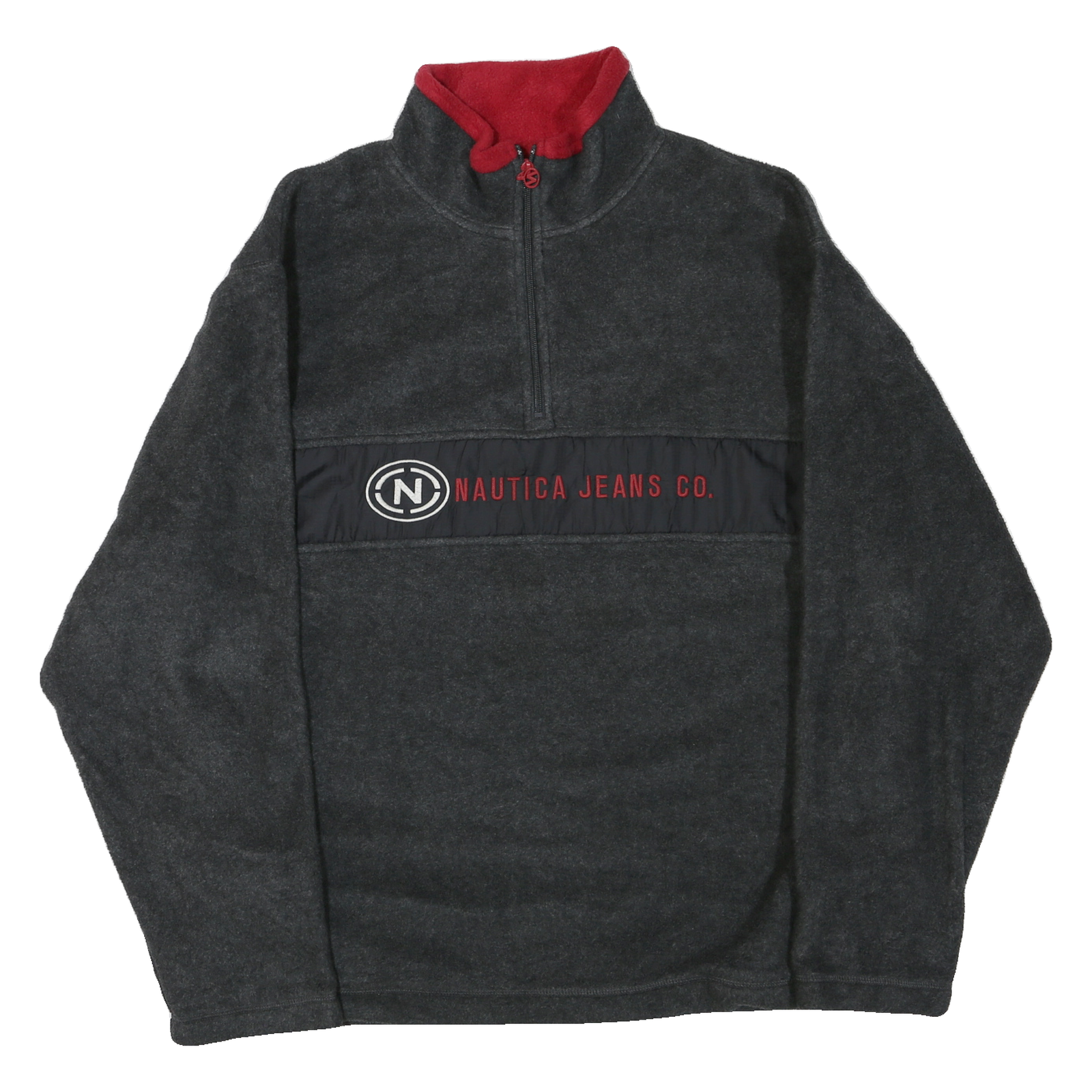 NAUTICA Mens Grey Red Cotton Blend Track Jacket XL Fleece Half Zip Casual Warm Refurbished - N/A refurbished available on Cerqular