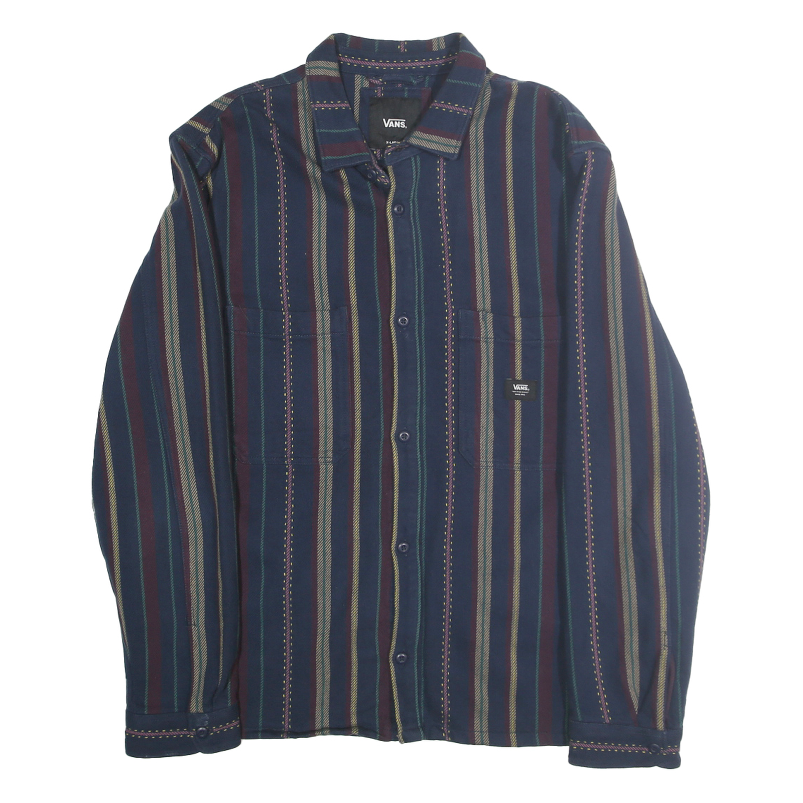 VANS Mens Blue & Maroon Striped Cotton Blend Shirt XL Casual Long Sleeve Button Refurbished - N/A refurbished available on Cerqular