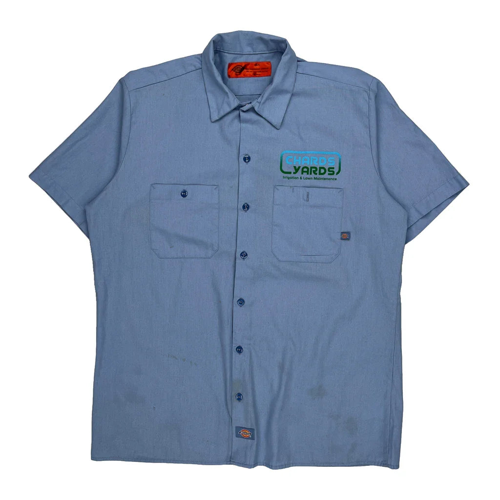Dickies Short Sleeve Shirt - Large Blue Polyester Blend Refurbished - Thrifted (note: this is a term often used to describe second- refurbished available on Cerqular
