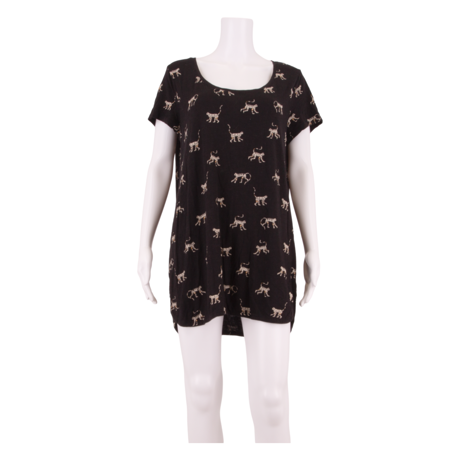FAT FACE Womens T-Shirt Dress Black Animal Print Short Sleeve Short UK 14 Refurbished - N/A refurbished available on Cerqular
