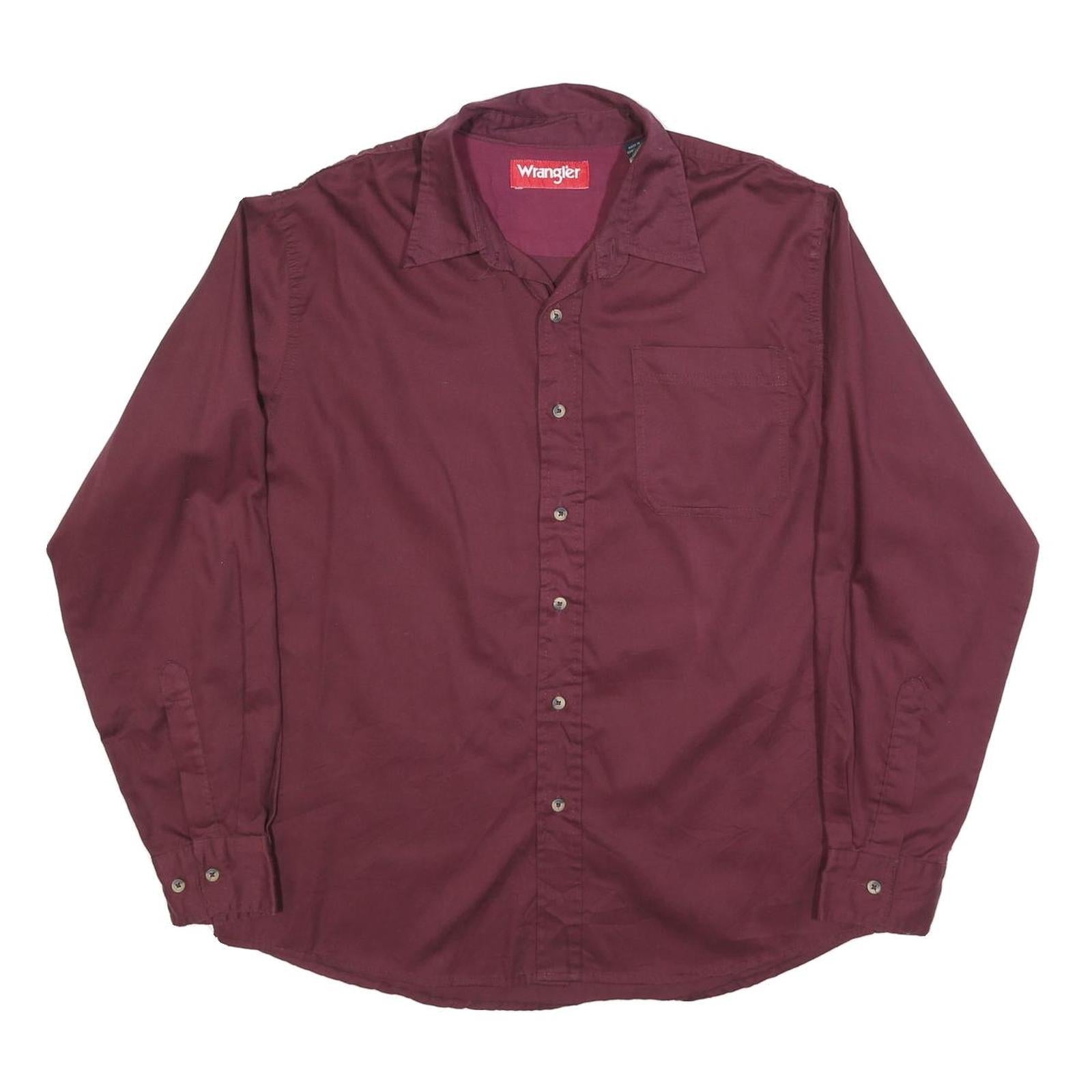 WRANGLER Mens Maroon Plain Shirt L Button Down Casual Long Sleeve Refurbished - N/A refurbished available on Cerqular