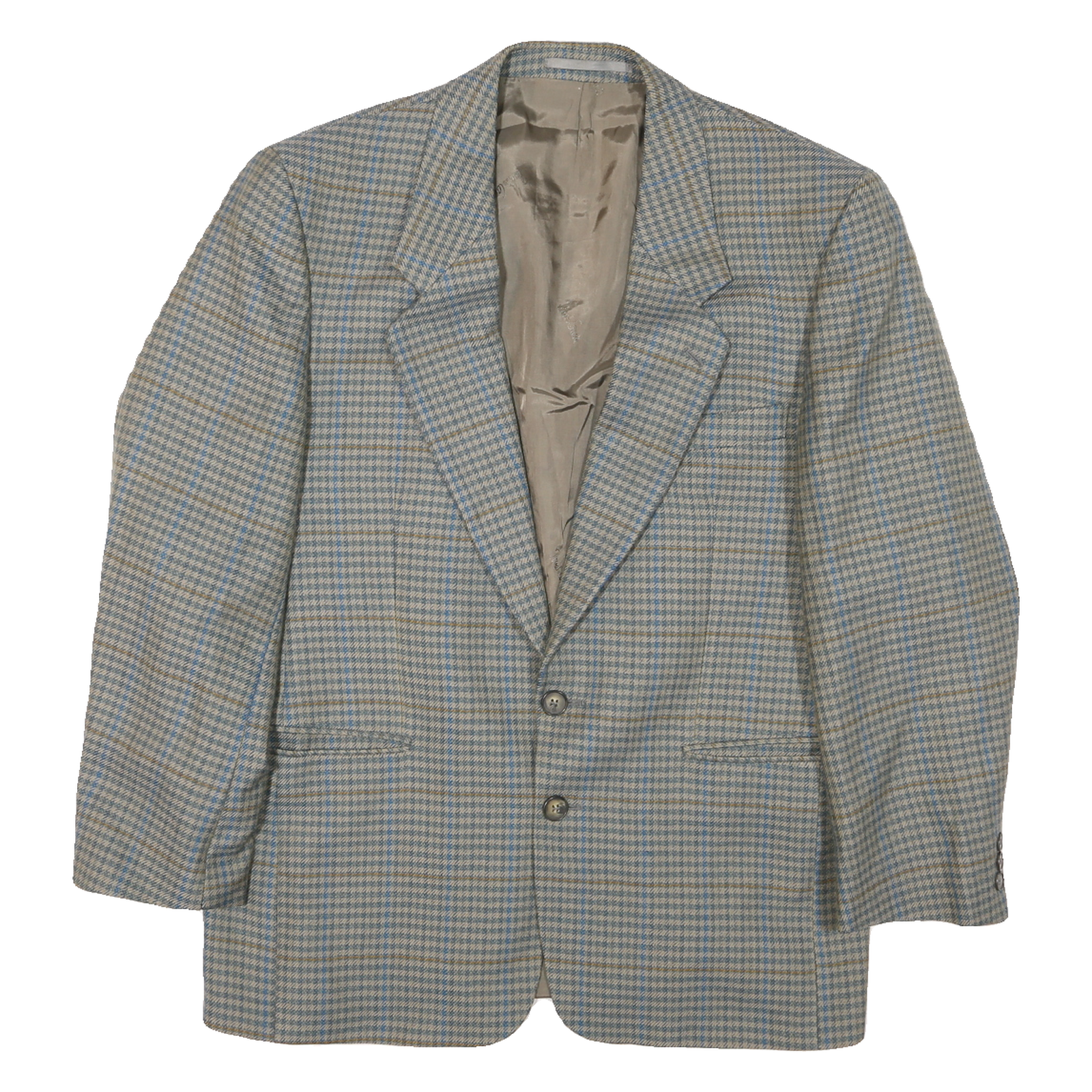 Mens Beige & Blue Check Classic Button Jacket L Polyester Blend Tailored Refurbished - N/A refurbished available on Cerqular